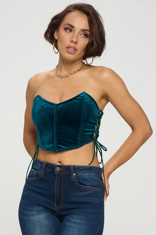 SIDE LACE UP DETAIL BONING BUSTIER TUBE TOP