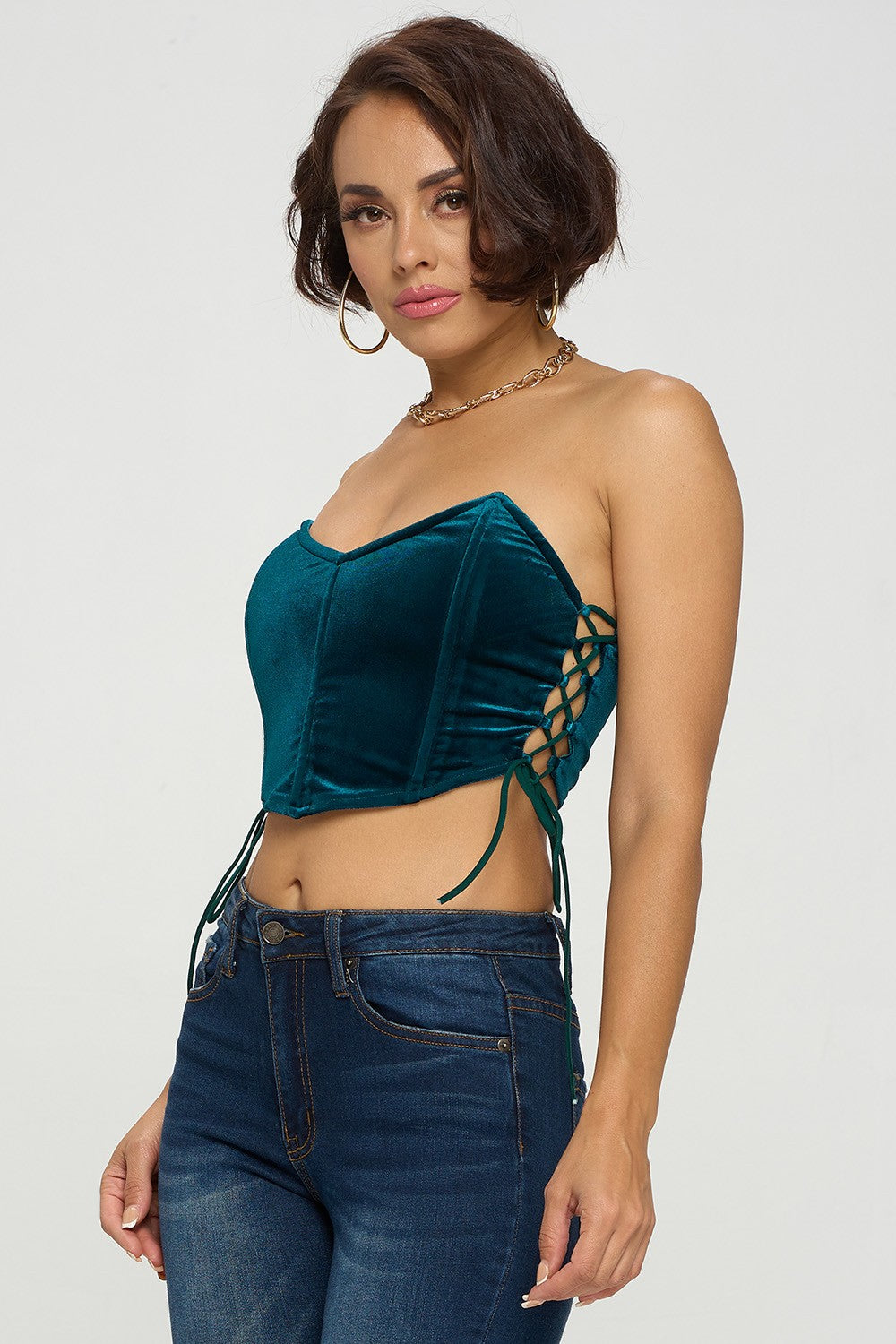 SIDE LACE UP DETAIL BONING BUSTIER TUBE TOP