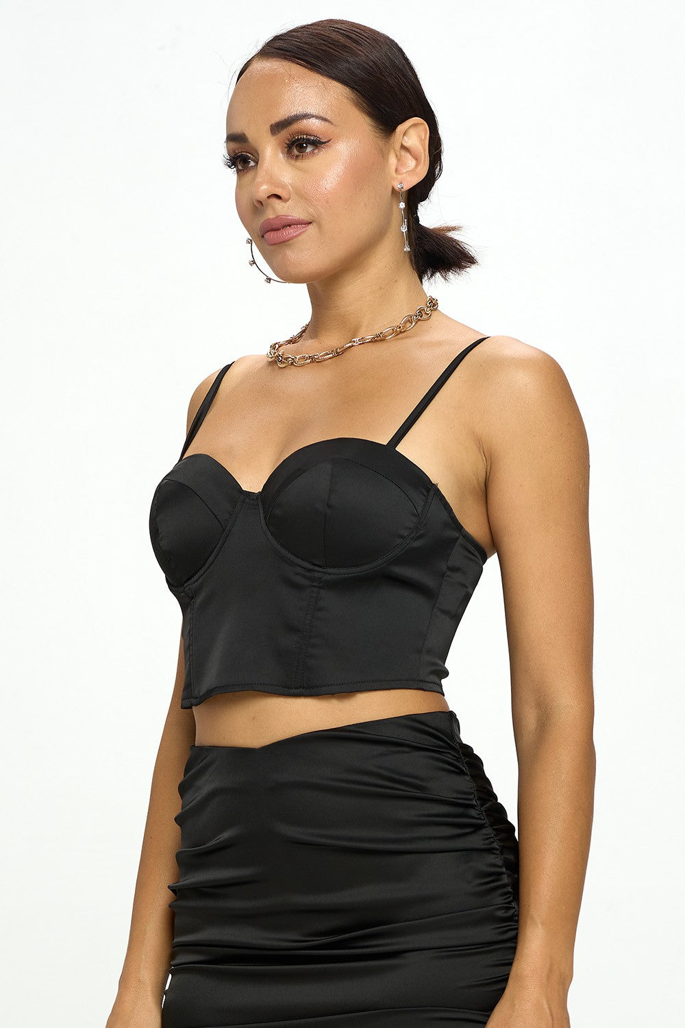 SATIN BUSTIER ZIP BACK CROP TOP