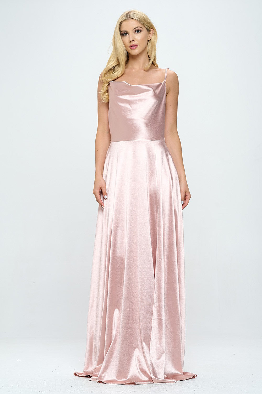 TIE STRAP COWL NECK SLIT FLOOR LENGTH MAXI DRESS