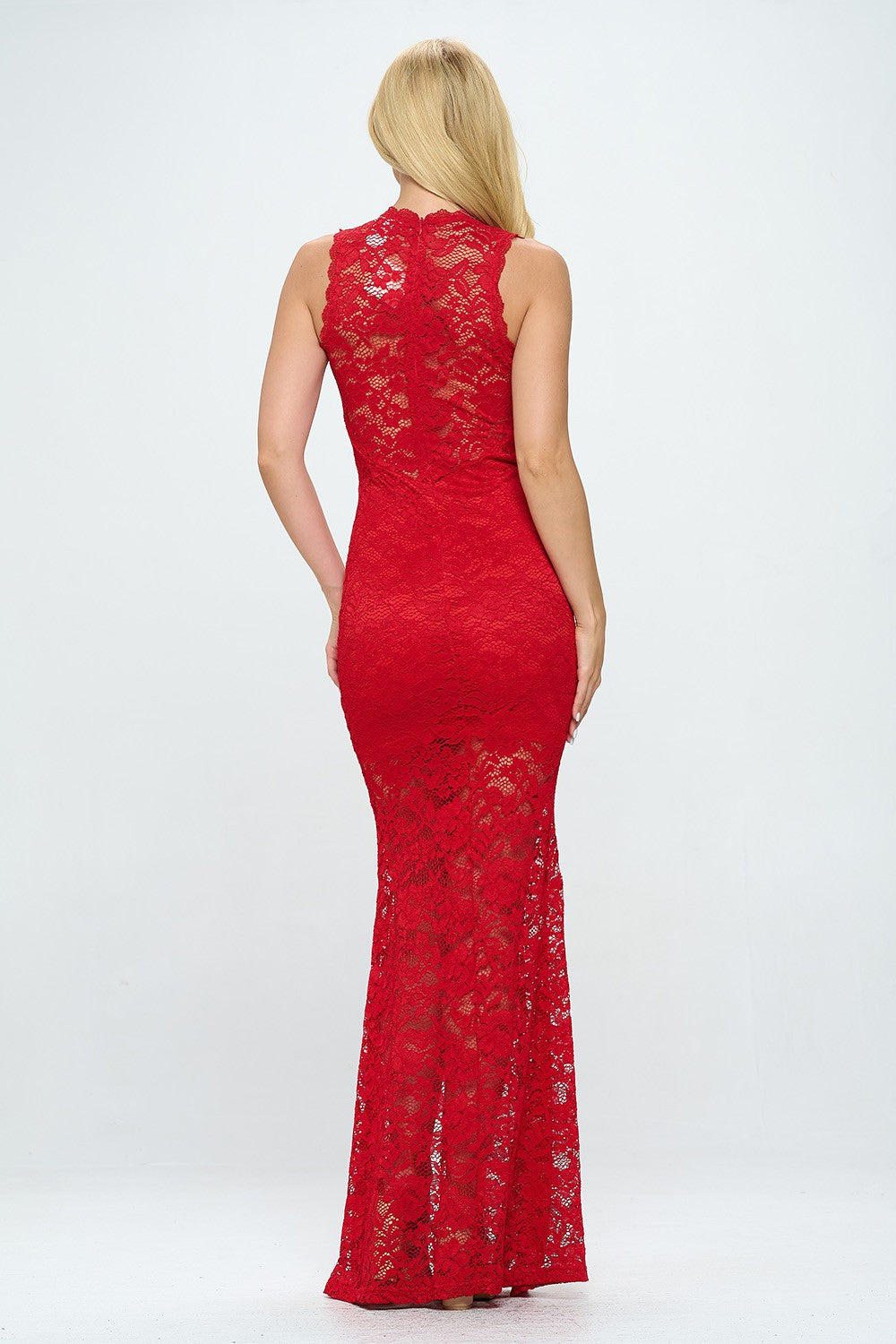 DEEP V NECK LACE MERMAID MAXI DRESS