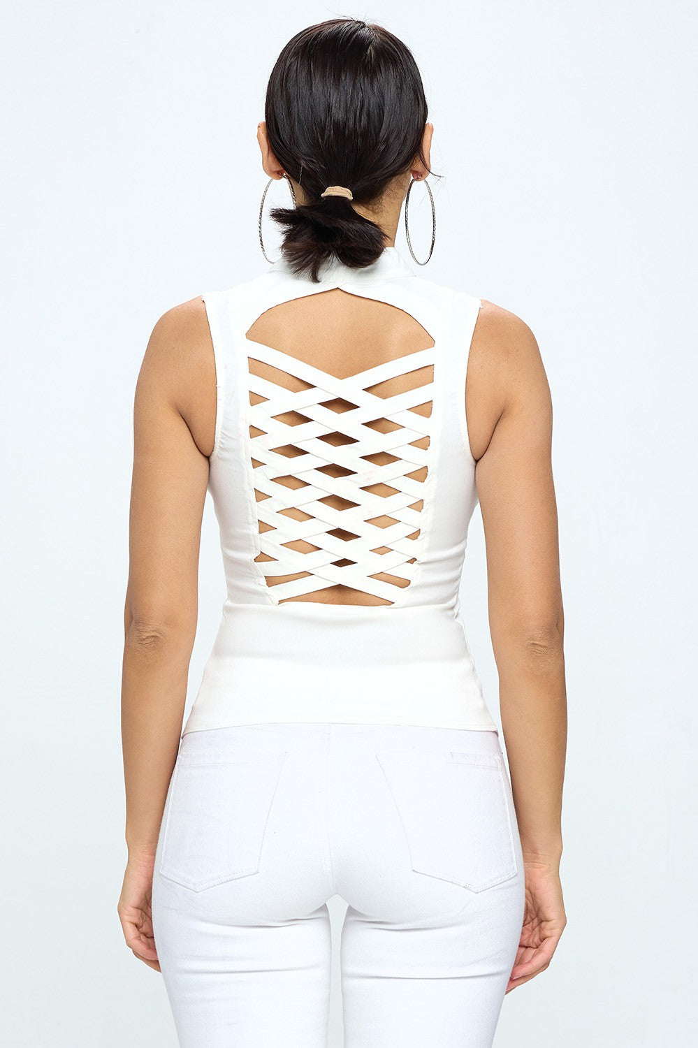 LACE-UP DETAIL CRISS CROSS BACK CUTOUT SLEEVELESS TOP