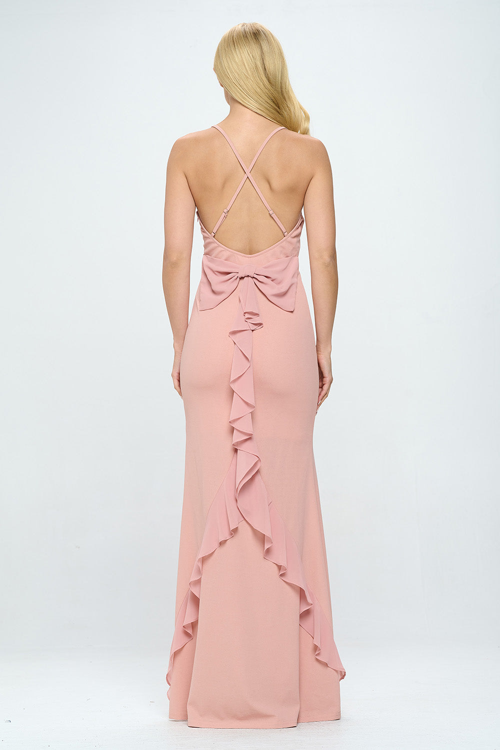 RUFFLE BOW MAXI DRESS GOWN