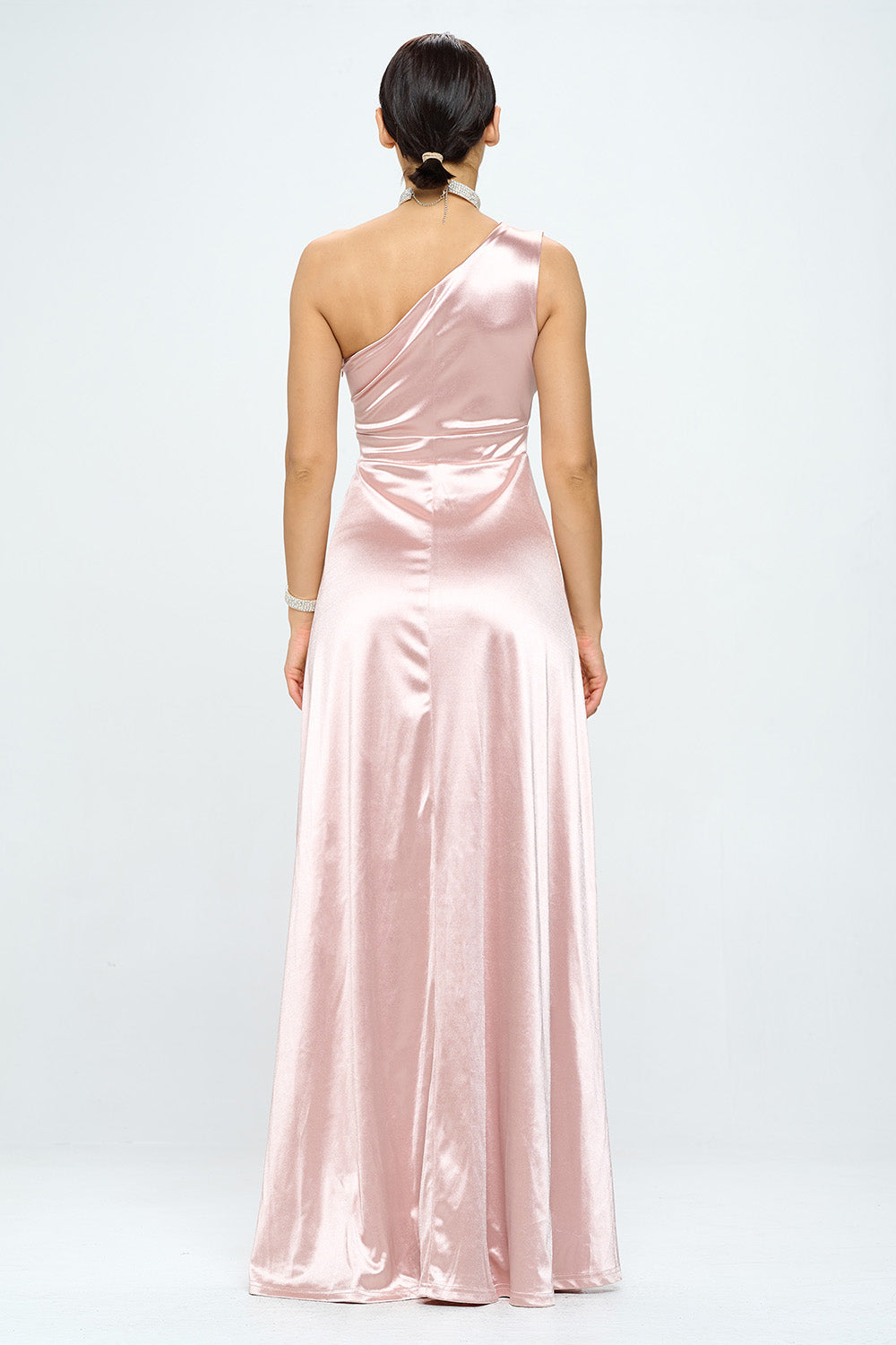 ONE SHOULDER FLOOR LENGTH SATIN MAXI DRESS