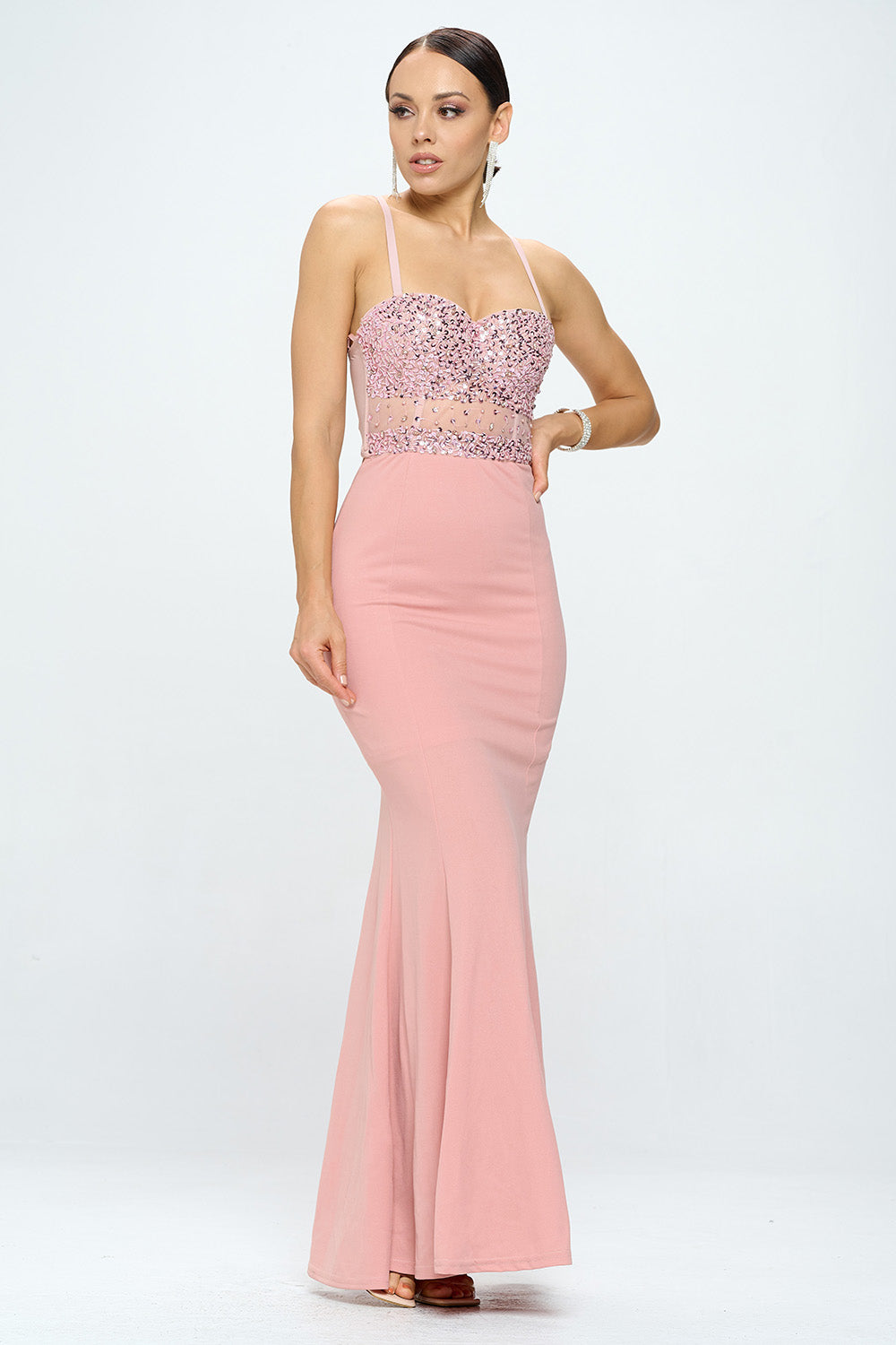 RHINESTONE SEQUINED BUSTIER MERMAID MAXI DRESS