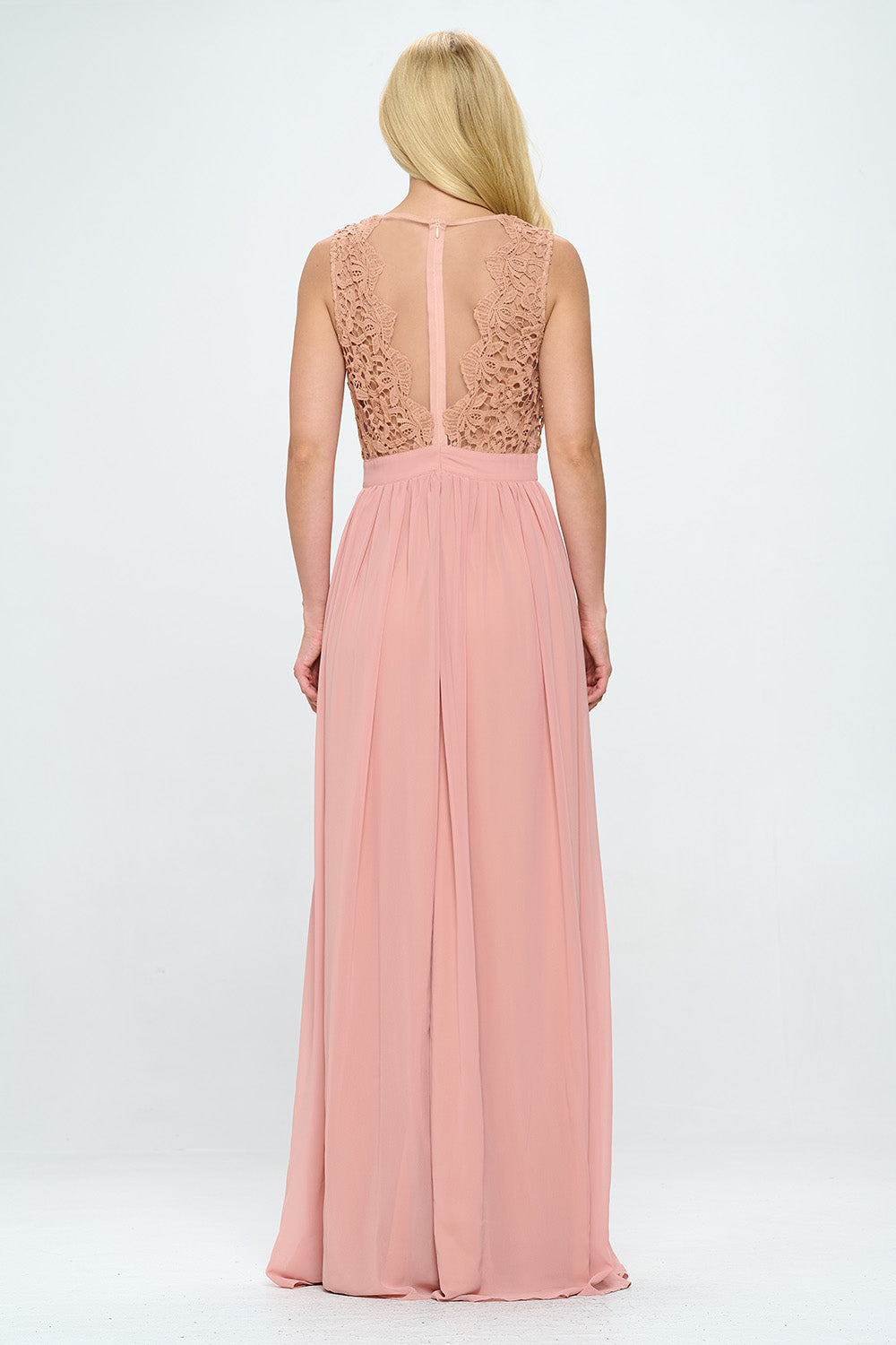 EMBROIDERED LACE FLOOR LENGTH SHEER MAXI DRESS