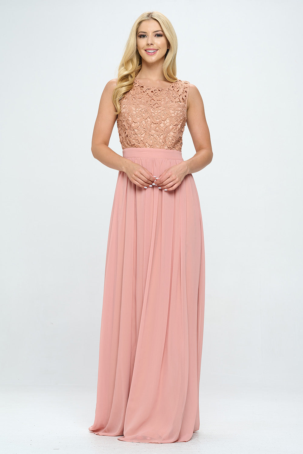 EMBROIDERED LACE FLOOR LENGTH SHEER MAXI DRESS