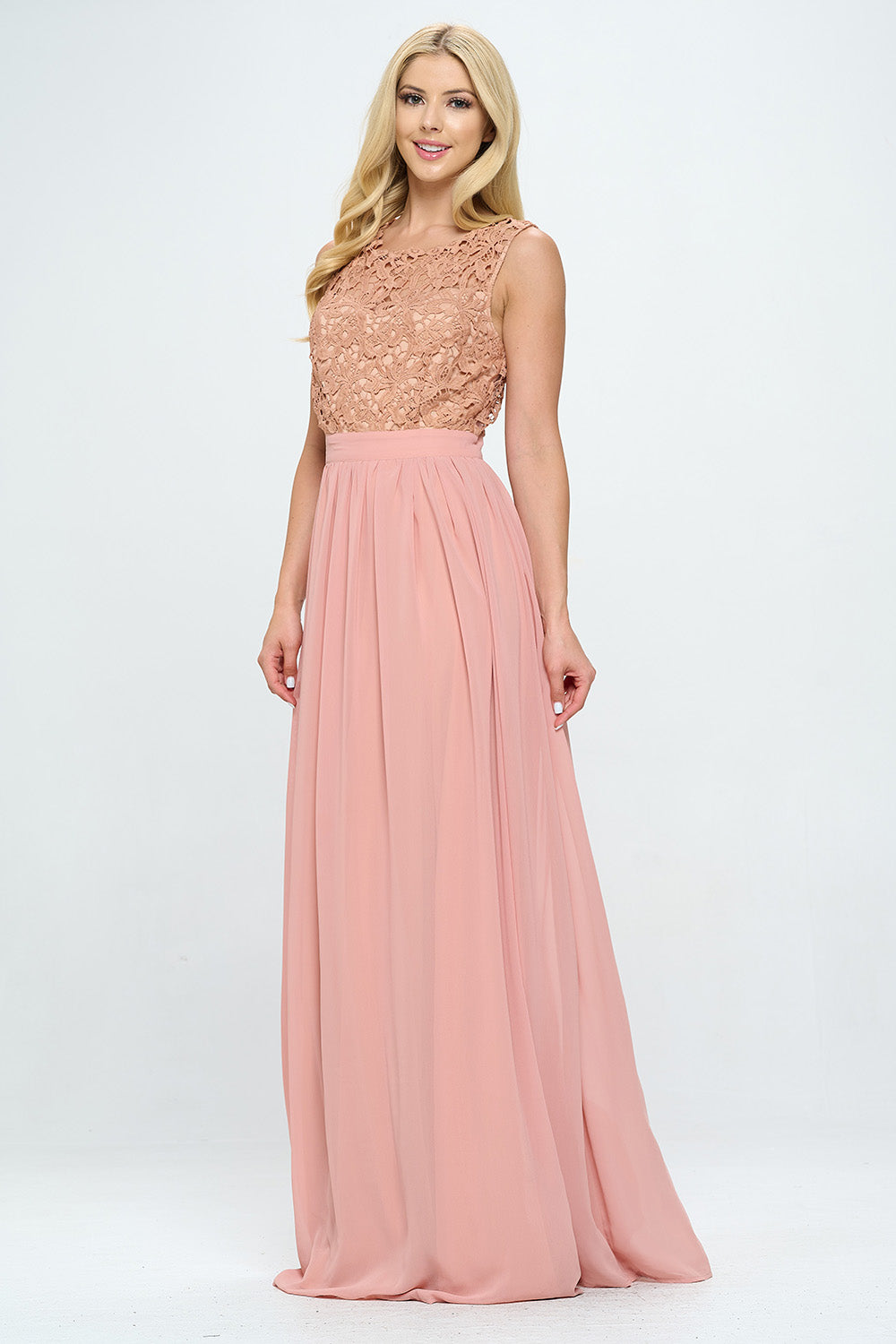 EMBROIDERED LACE FLOOR LENGTH SHEER MAXI DRESS