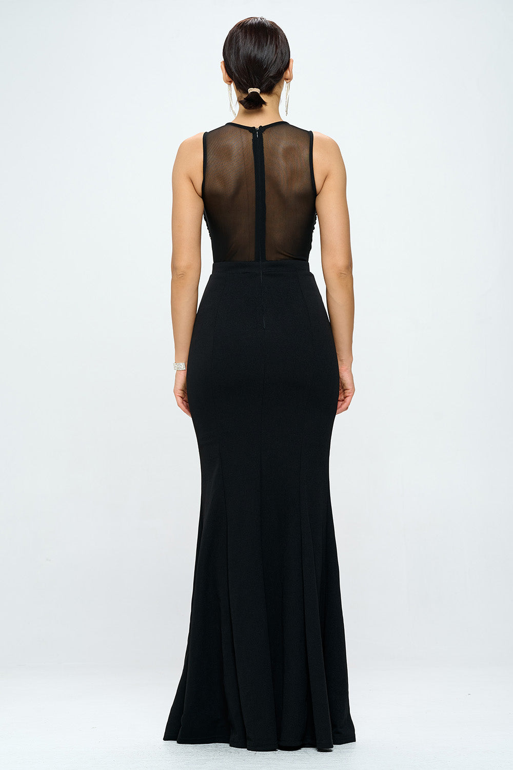 DEEP V NECK RHINESTONED FLOOR LENGTH MAXI DRESS