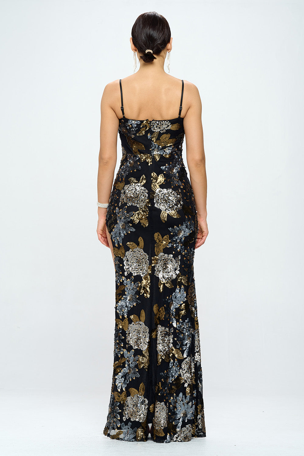 SEQUIN DETAIL SIDE OPEN FLOOR LENGTH MAXI DRESS