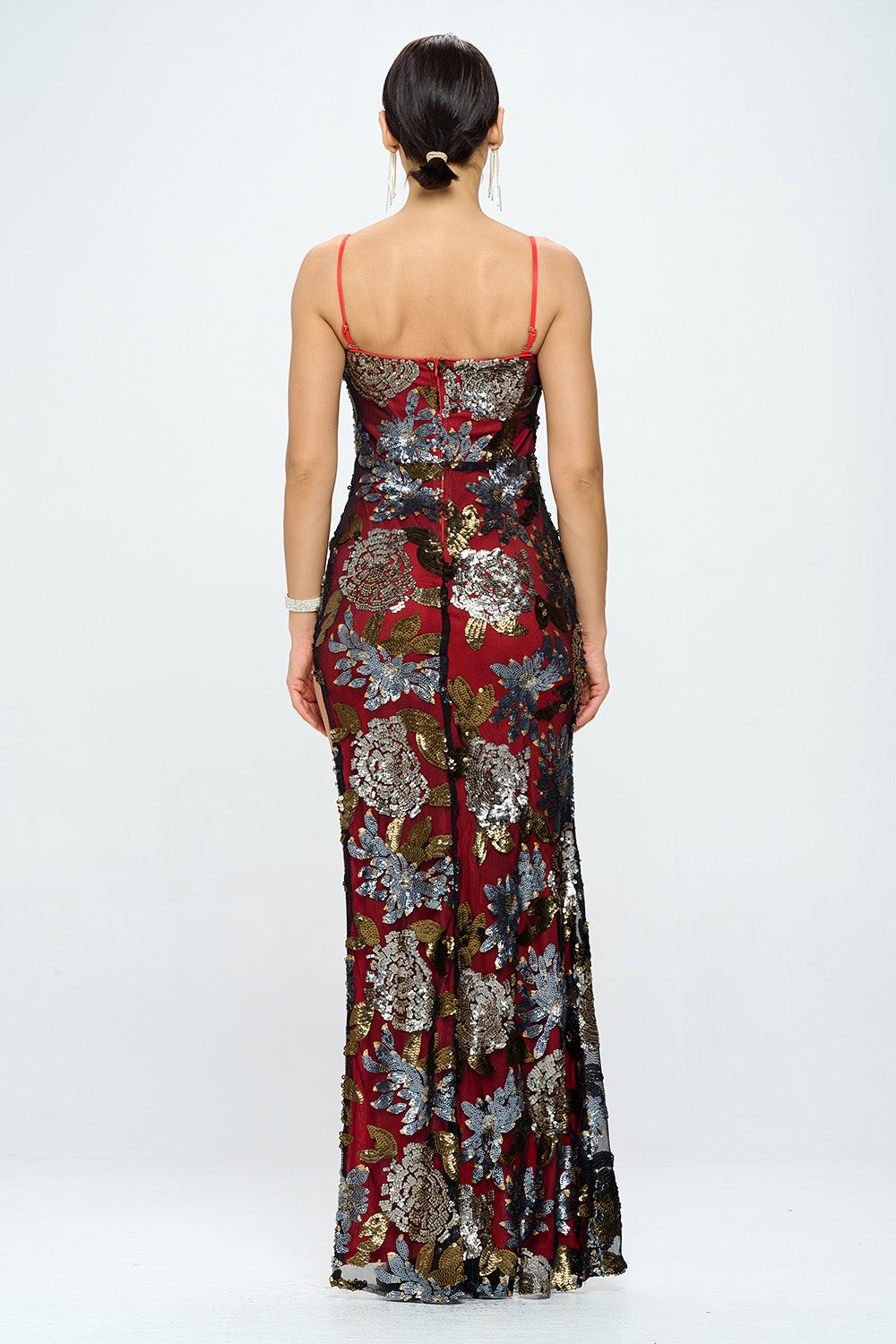 SEQUIN DETAIL SIDE OPEN FLOOR LENGTH MAXI DRESS