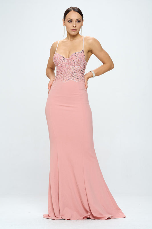 LACE SEQUIN EMBELLISHED MERMAID FLOOR LENGTH DRESS