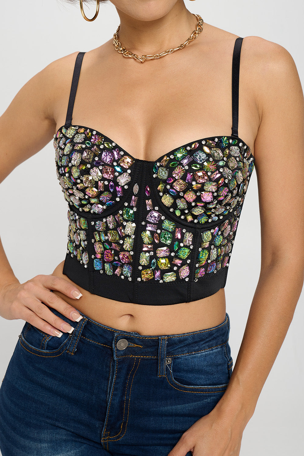 AB RHINESTONE EMBELLISHED BUSTIER CROP TOP