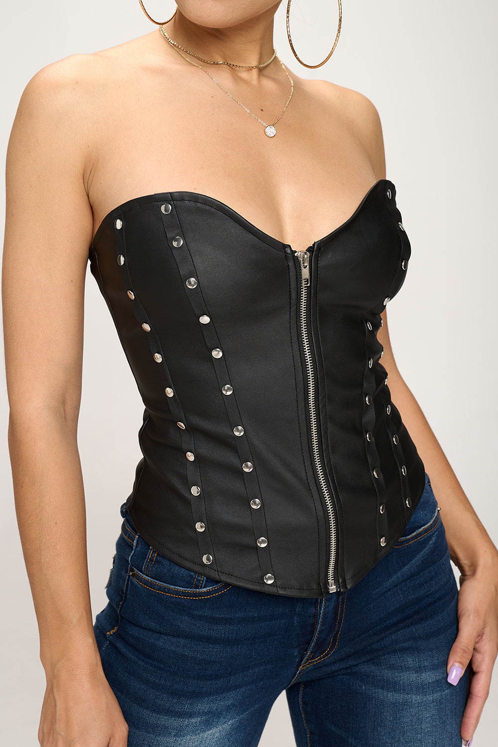 6 Buckle Zip Front Corset in Brown Leather VC1318R - Open Road Leather &  Accessories