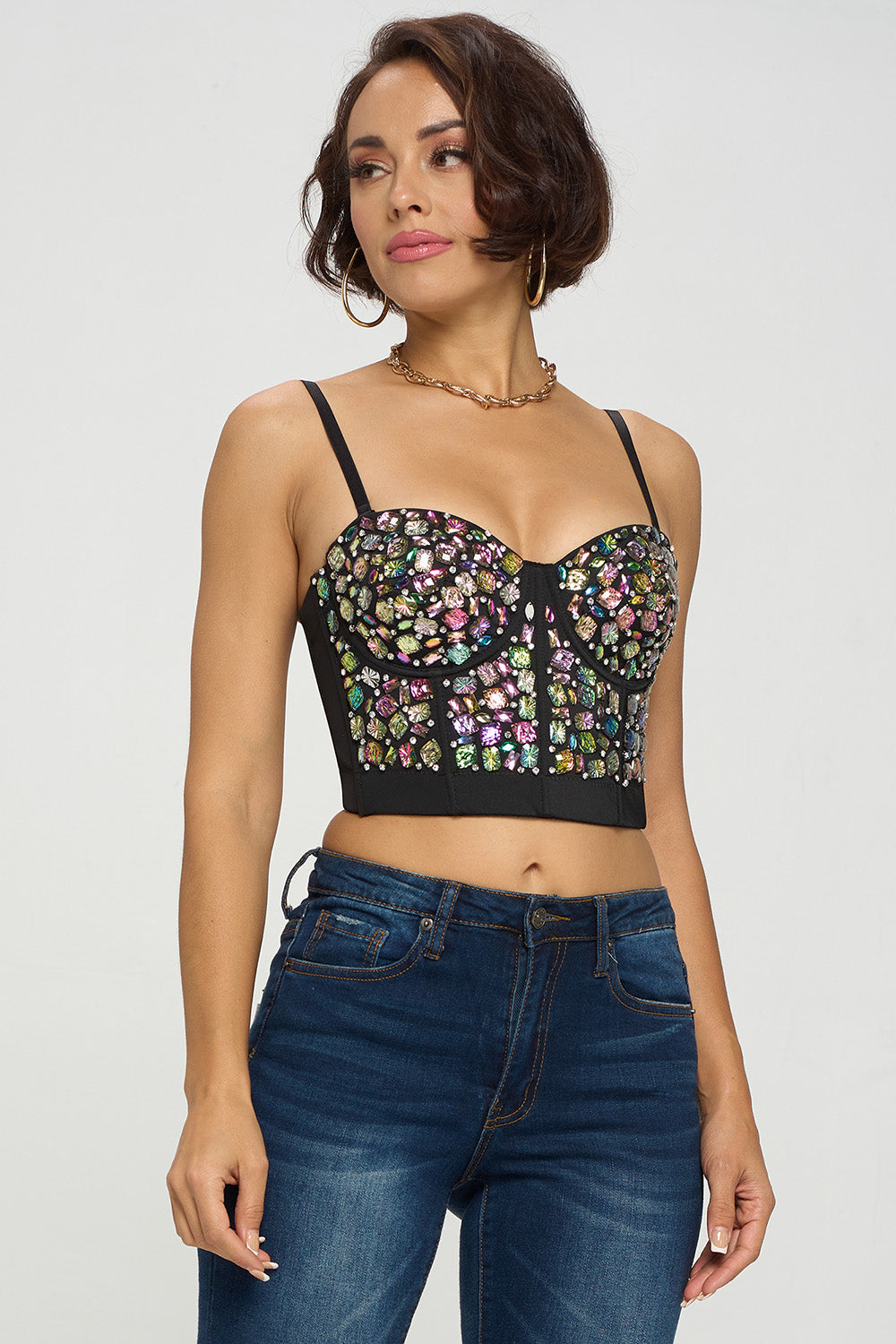 AB RHINESTONE EMBELLISHED BUSTIER CROP TOP_D6926