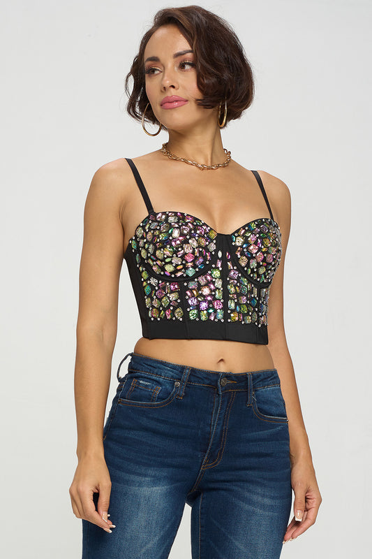 AB RHINESTONE EMBELLISHED BUSTIER CROP TOP