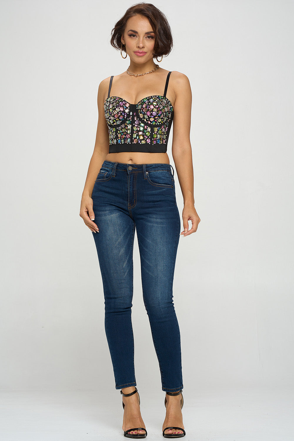 AB RHINESTONE EMBELLISHED BUSTIER CROP TOP