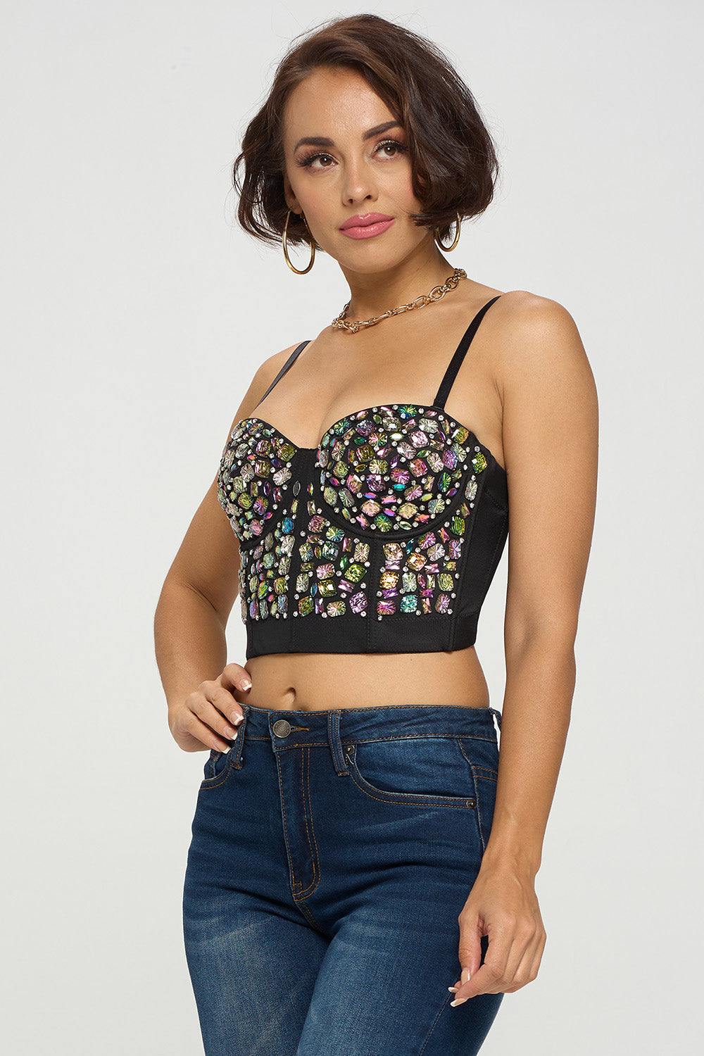 AB RHINESTONE EMBELLISHED BUSTIER CROP TOP