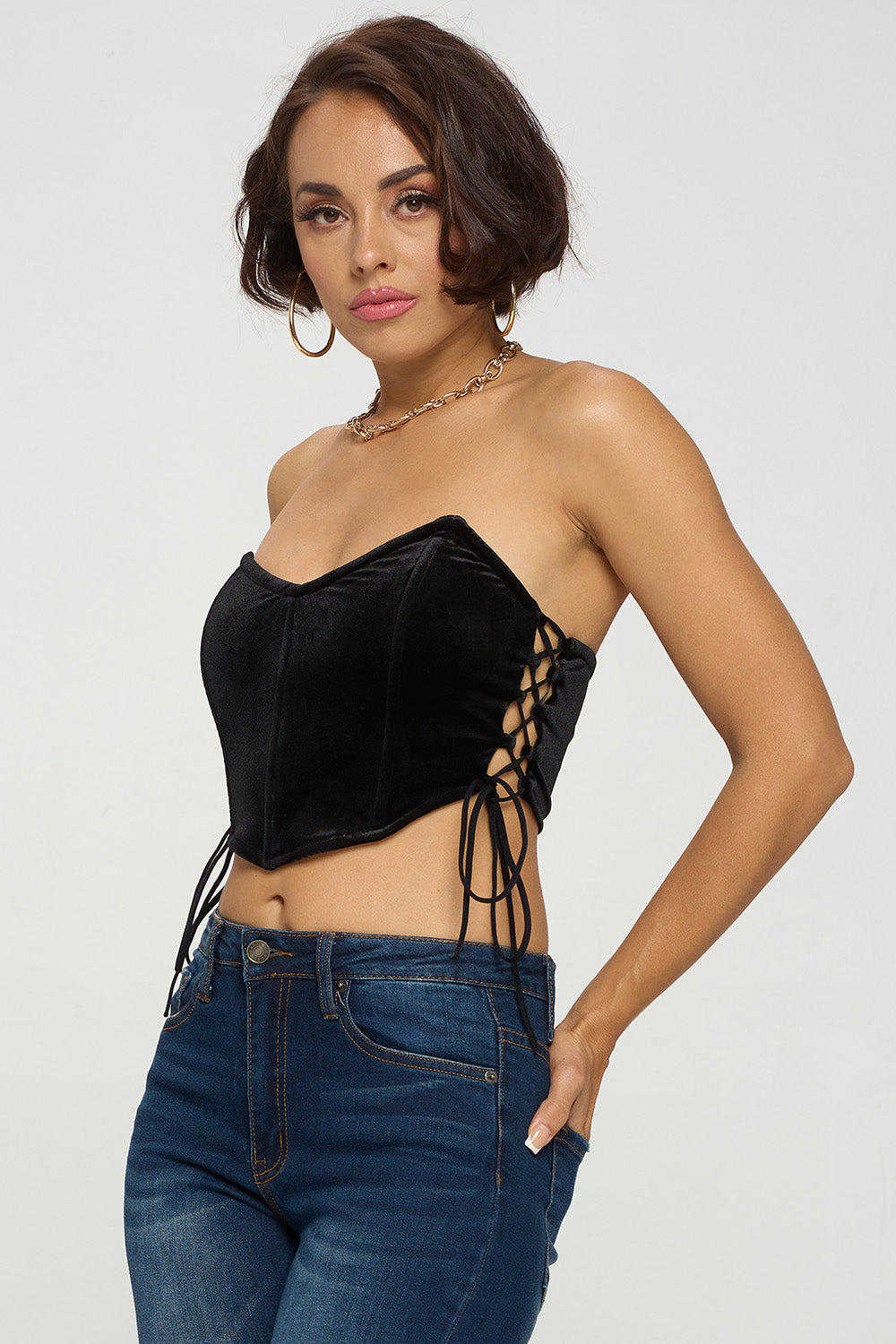 SIDE LACE UP DETAIL BONING BUSTIER TUBE TOP – OhYes Fashion