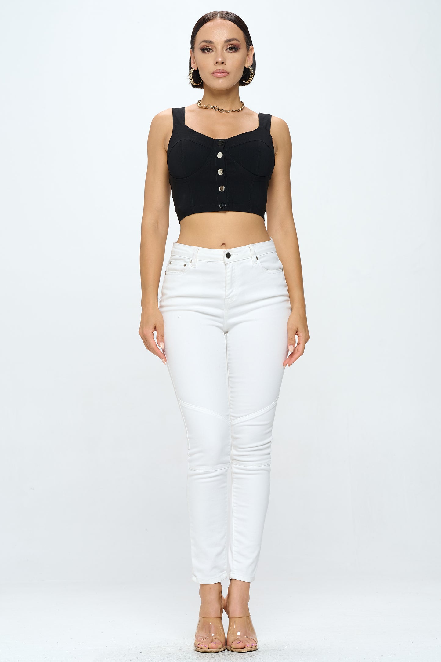 FRONT BUTTON CLOSURE CROP TANK TOP