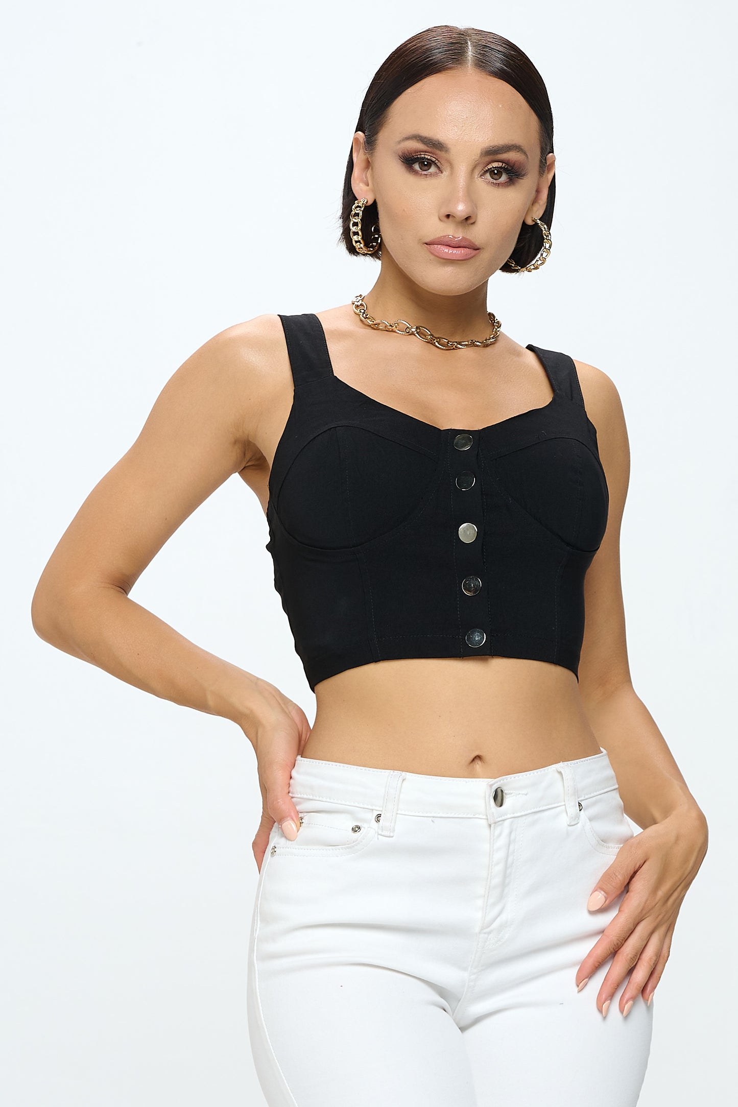 FRONT BUTTON CLOSURE CROP TANK TOP