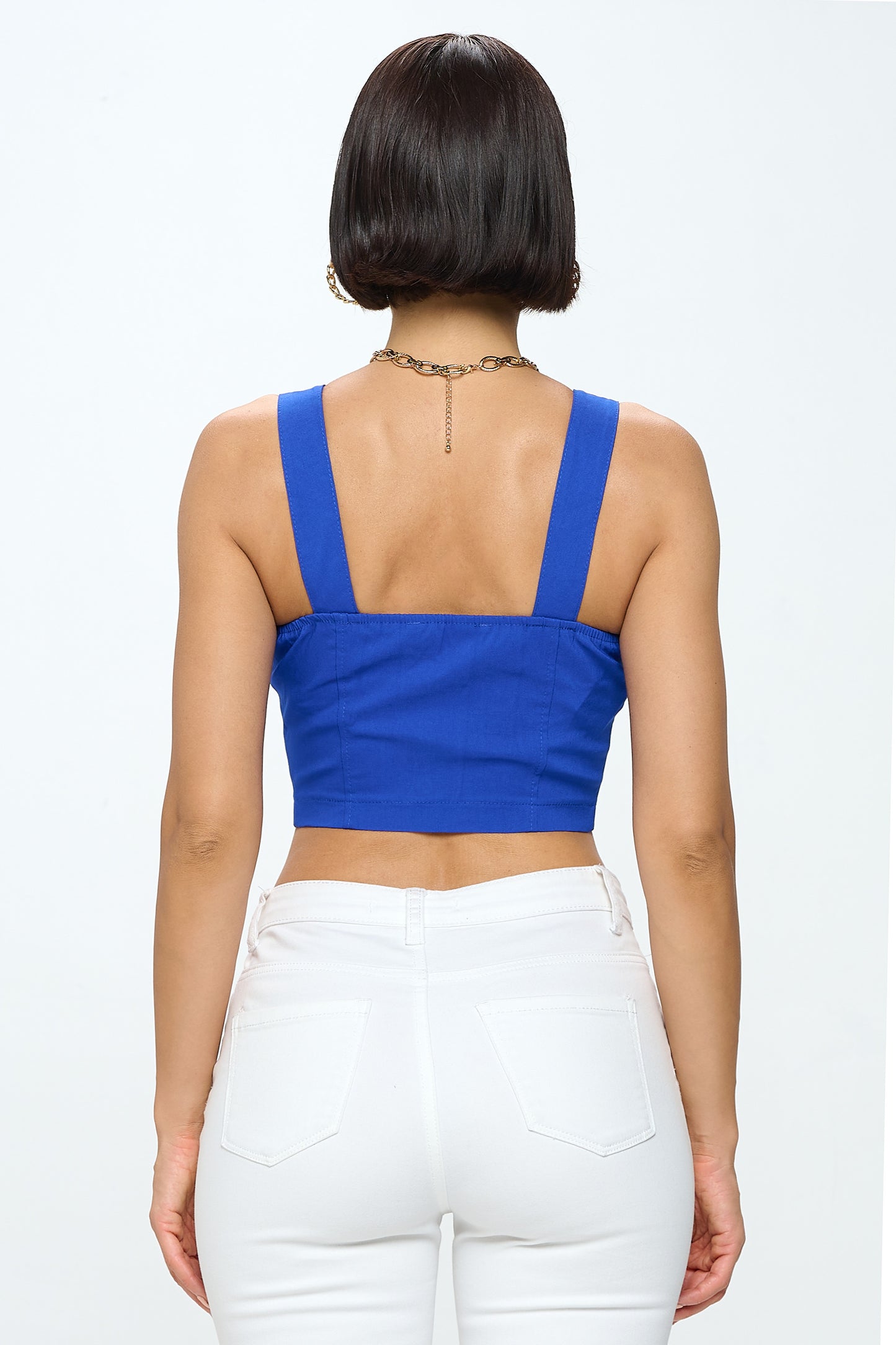 FRONT BUTTON CLOSURE CROP TANK TOP