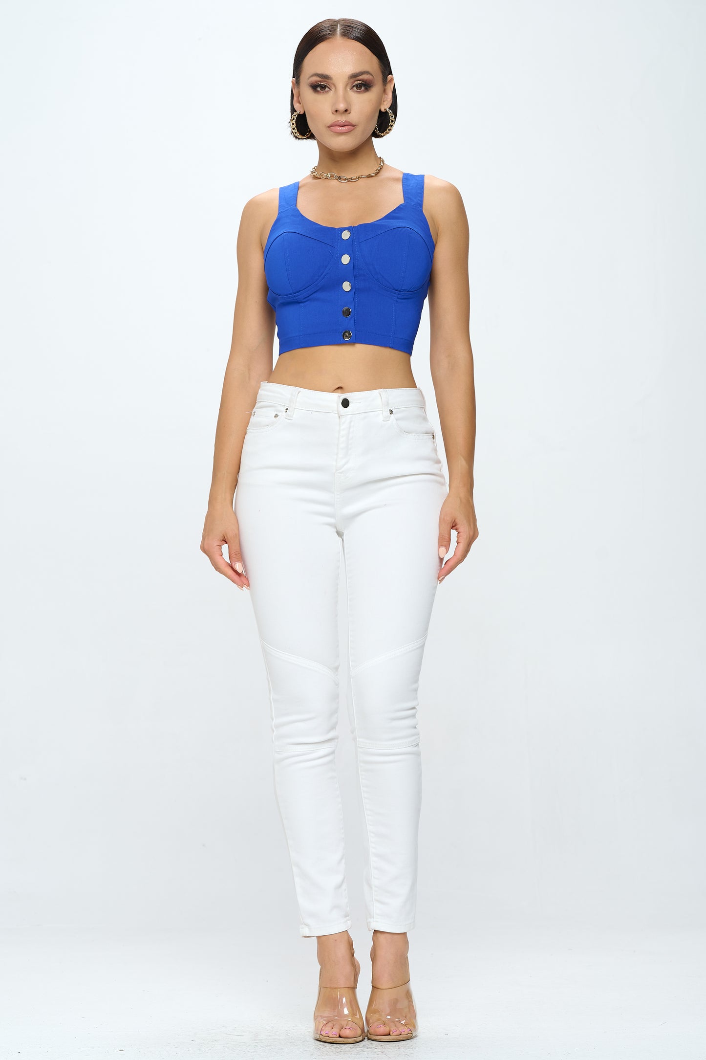 FRONT BUTTON CLOSURE CROP TANK TOP