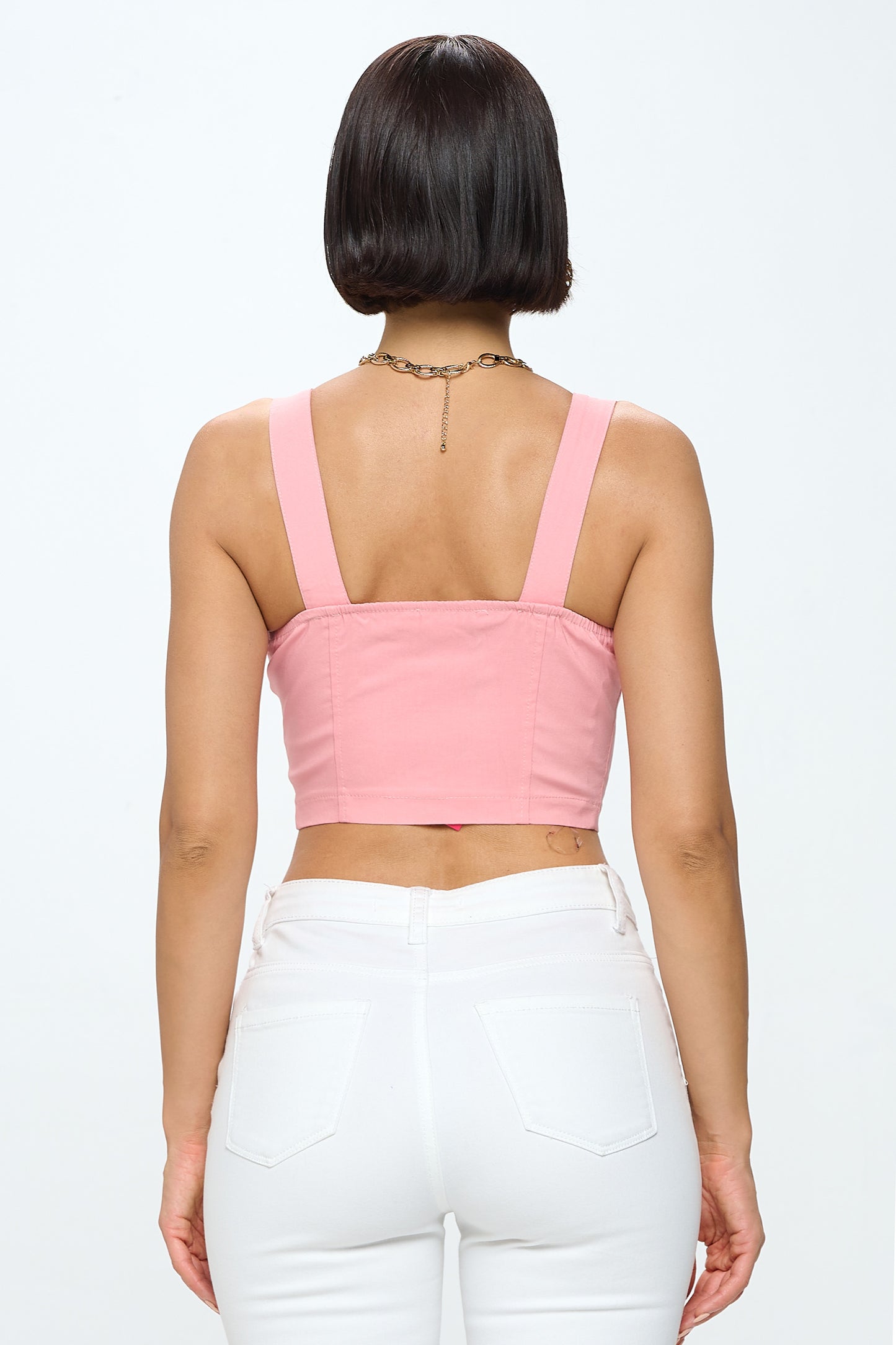 FRONT BUTTON CLOSURE CROP TANK TOP