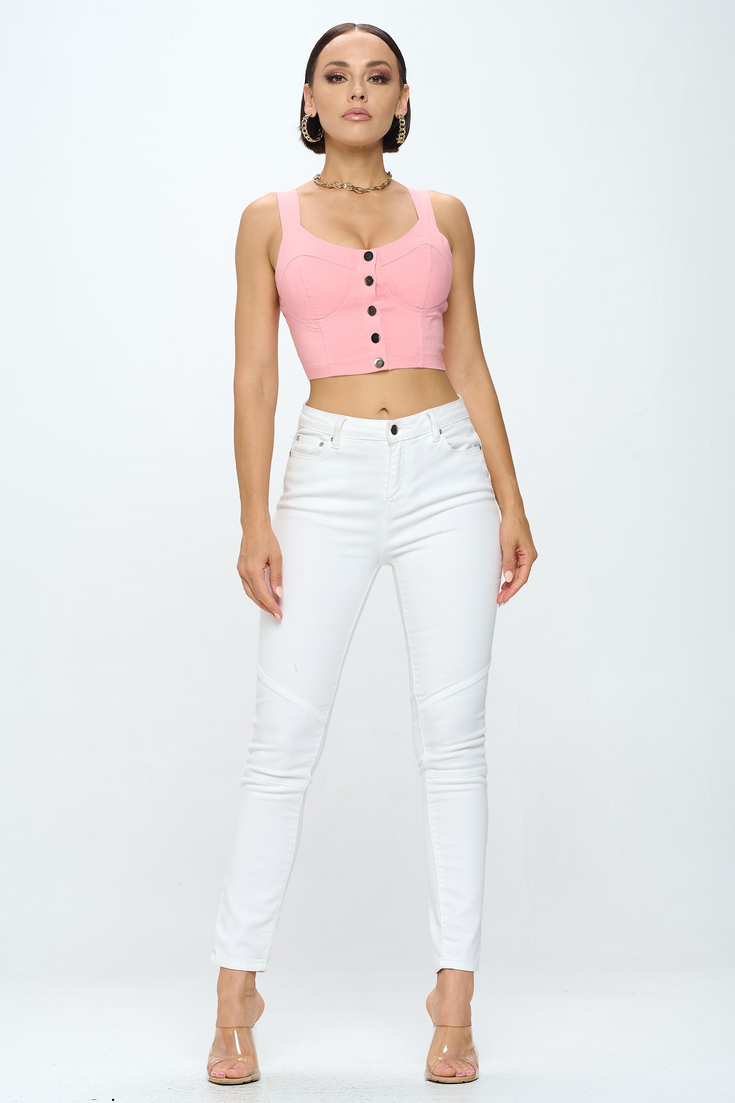 FRONT BUTTON CLOSURE CROP TANK TOP