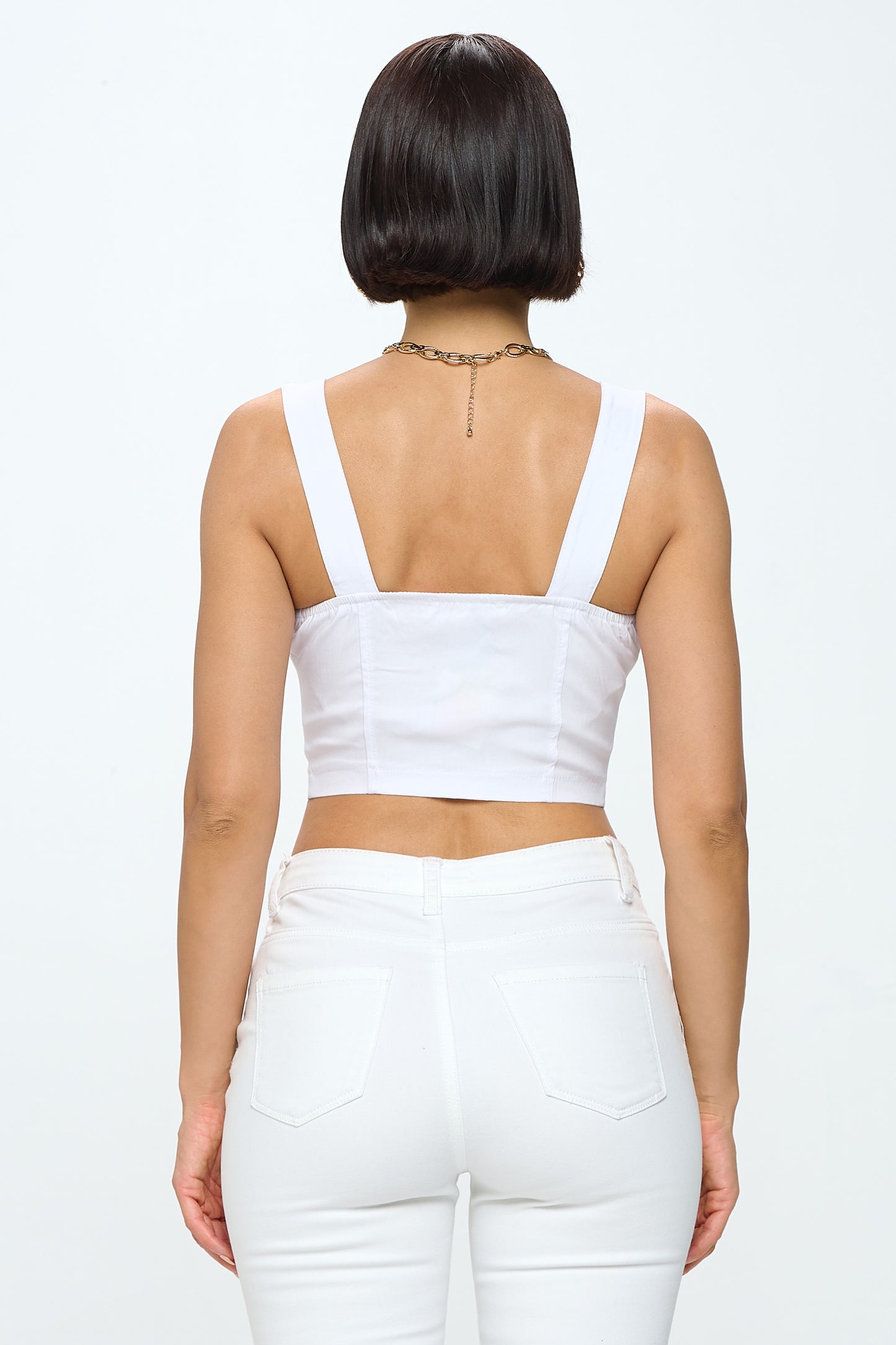 FRONT BUTTON CLOSURE CROP TANK TOP