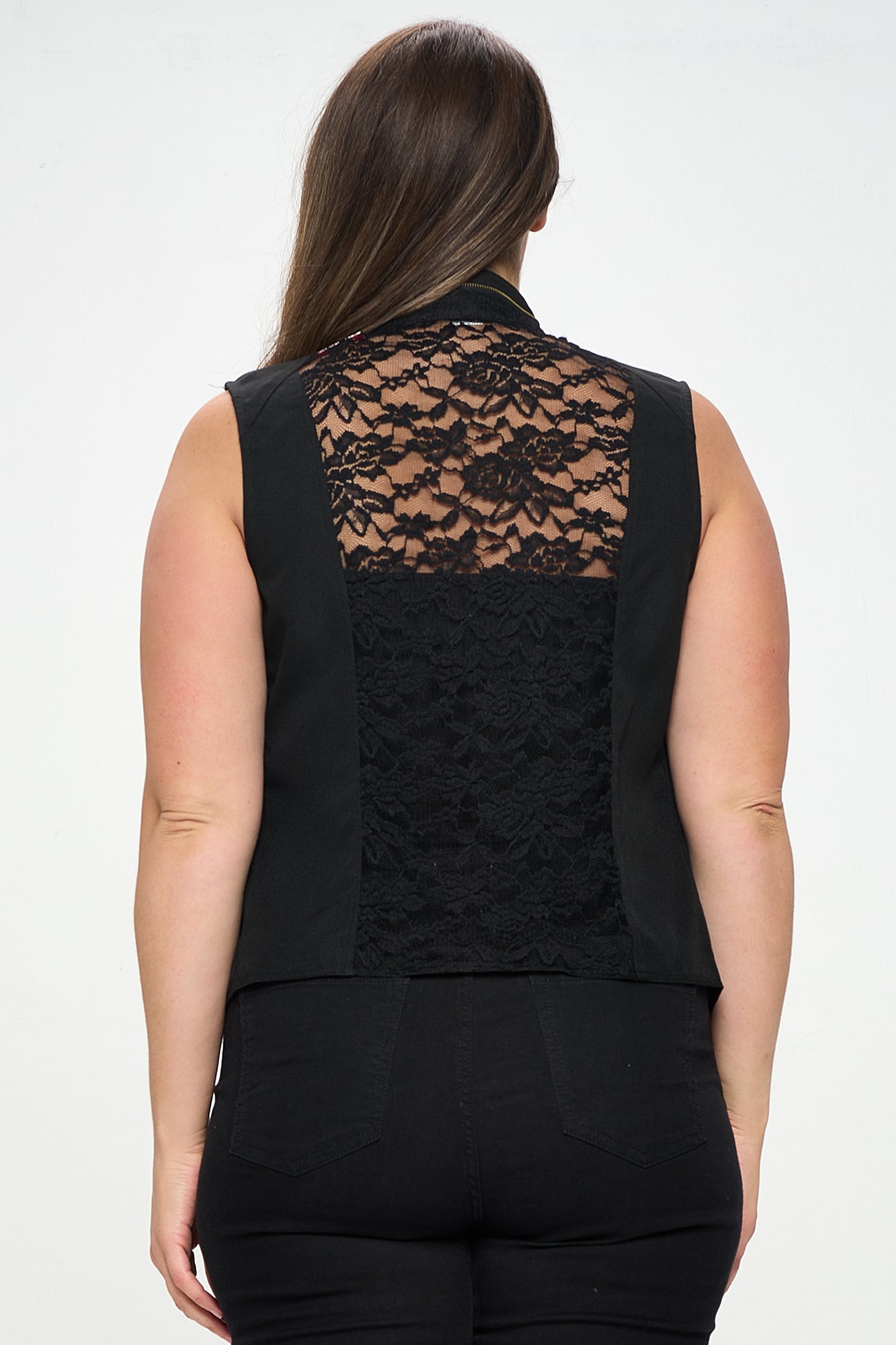 SLEEVELESS LACE ZIPPER VEST-PLUS