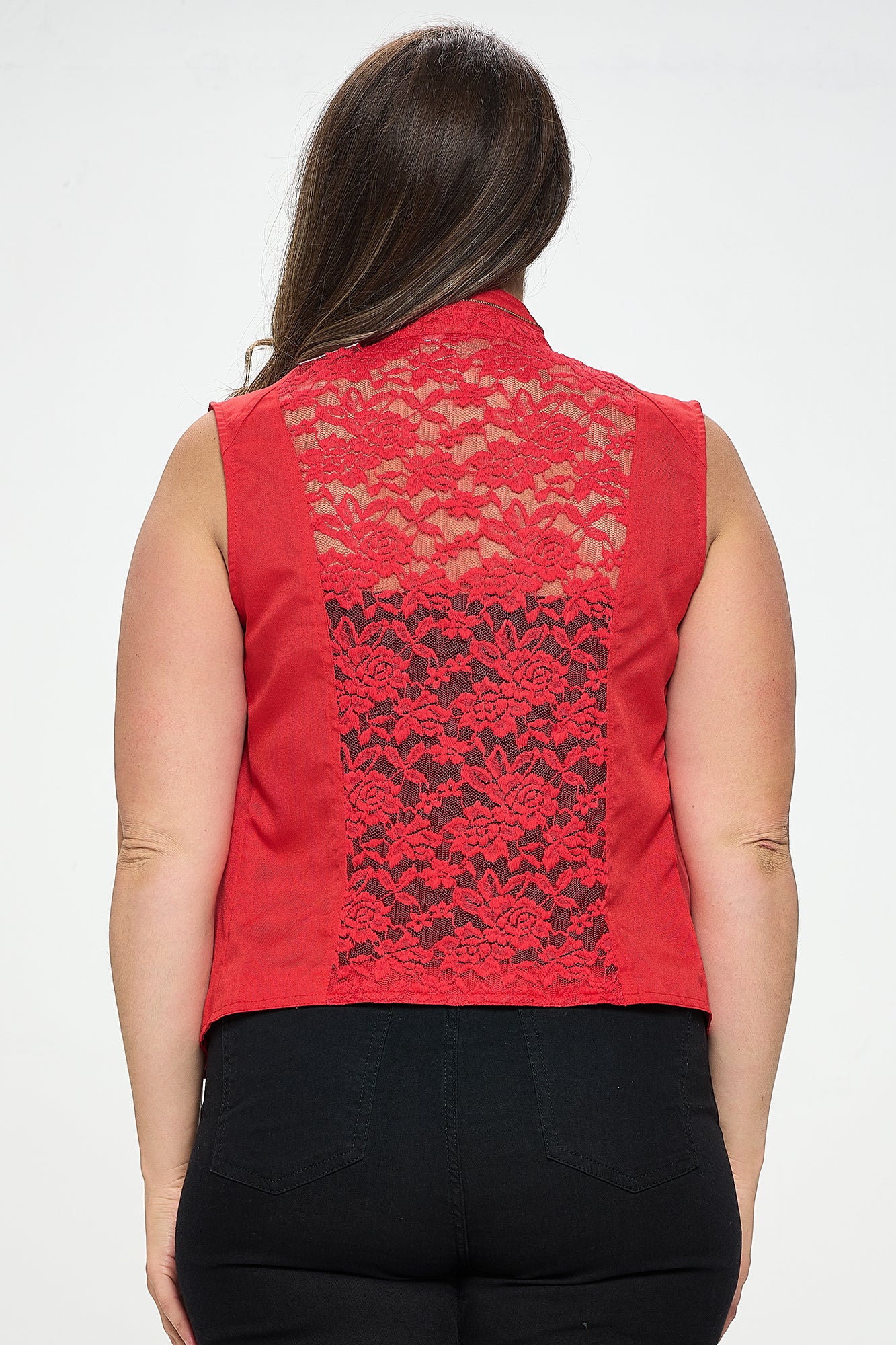 SLEEVELESS LACE ZIPPER VEST-PLUS