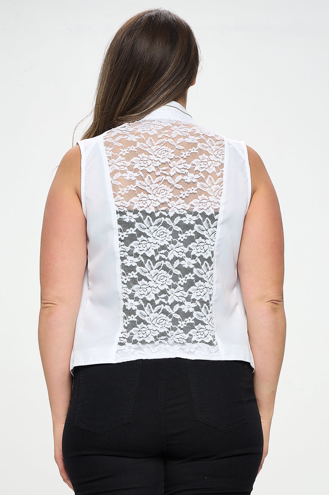 SLEEVELESS LACE ZIPPER VEST-PLUS