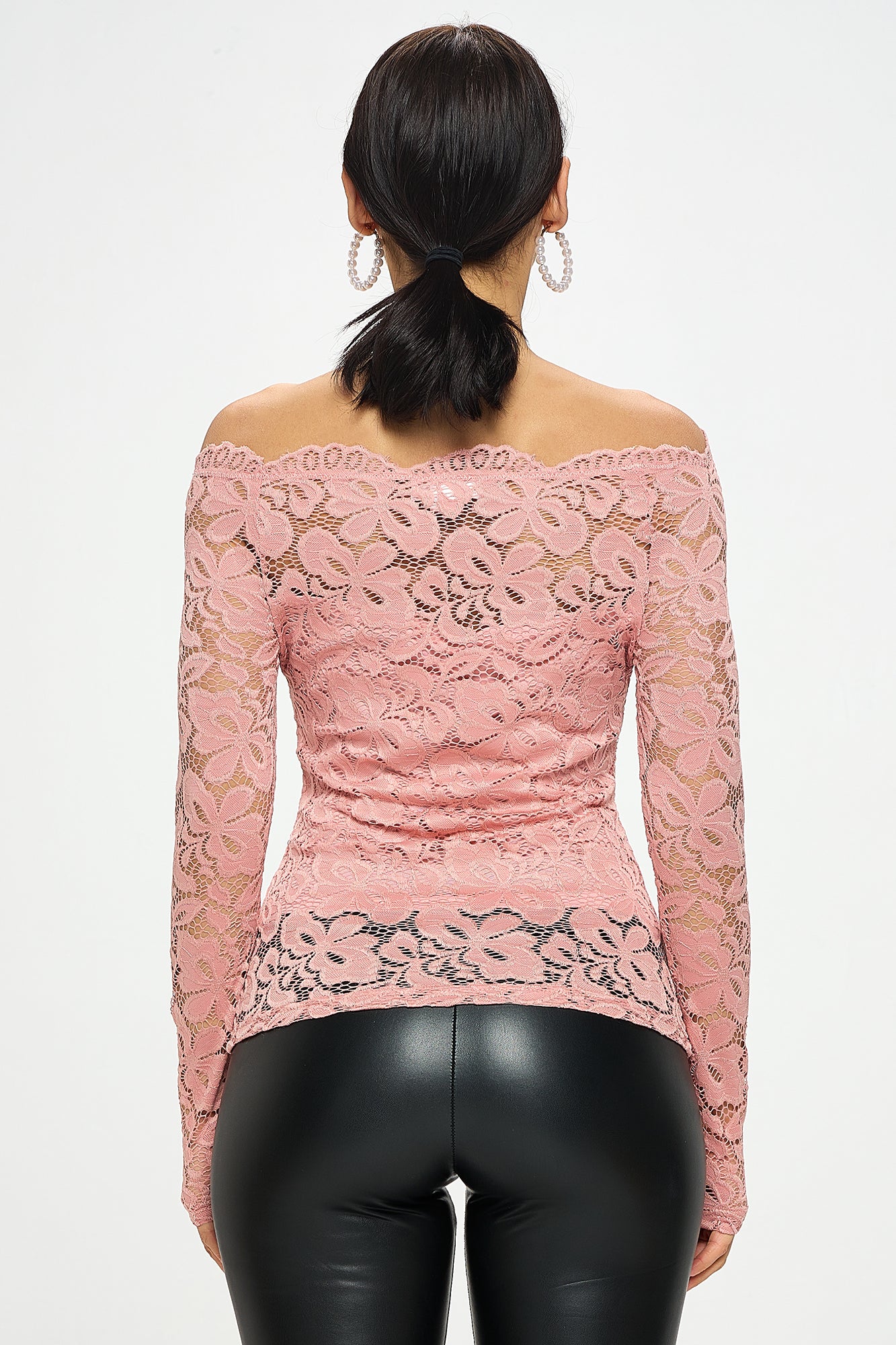 OFF SHOULDER LACE LONG SLEEVE TOP