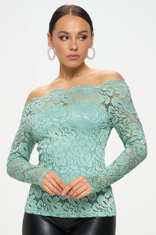 OFF SHOULDER LACE LONG SLEEVE TOP