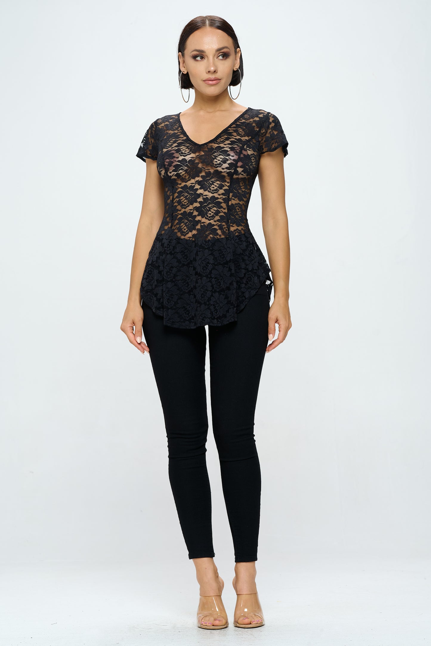 BACK LACE UP DETAIL LACE BLOUSE