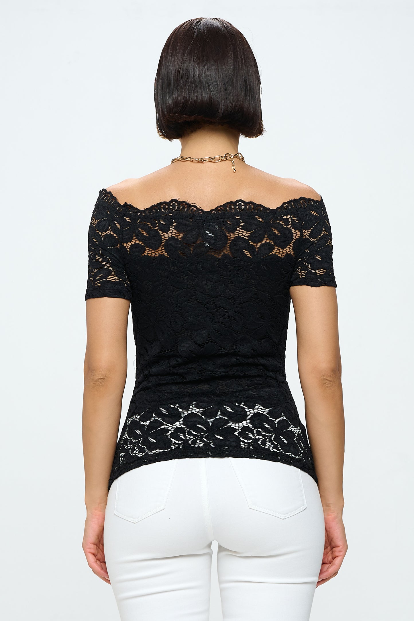 OFF SHOULDER SHORT SLEEVE LACE TOP