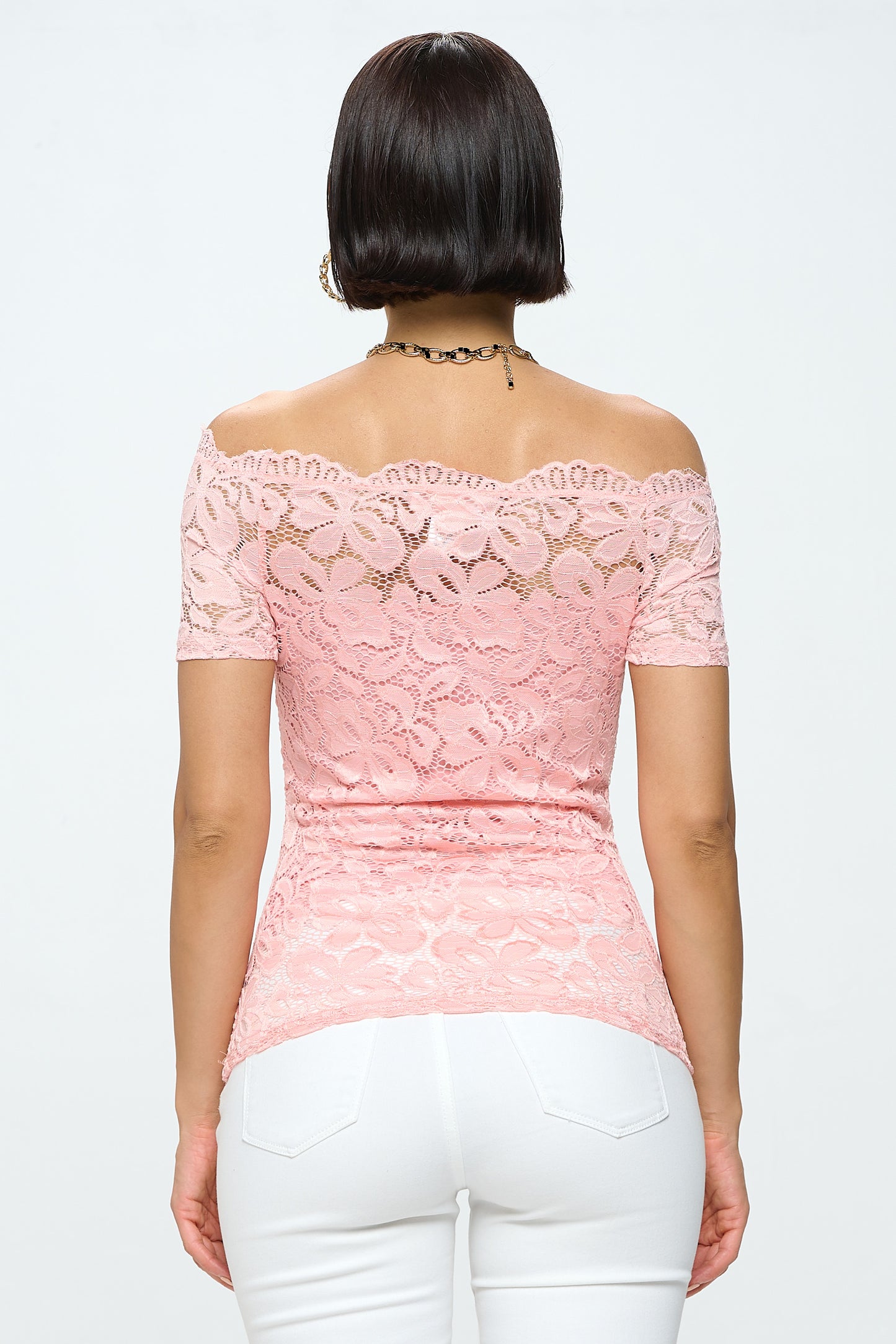 OFF SHOULDER SHORT SLEEVE LACE TOP