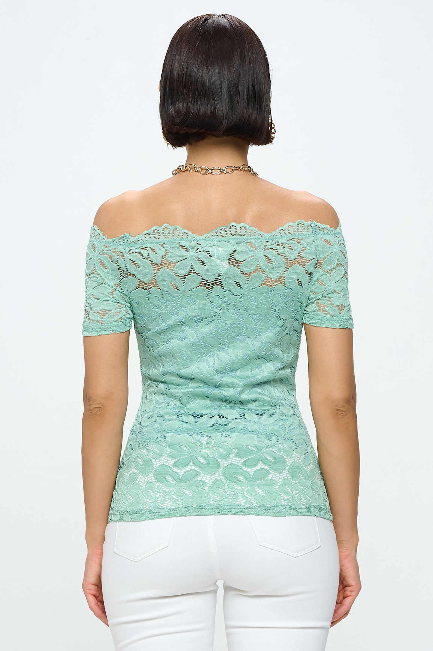 OFF SHOULDER SHORT SLEEVE LACE TOP