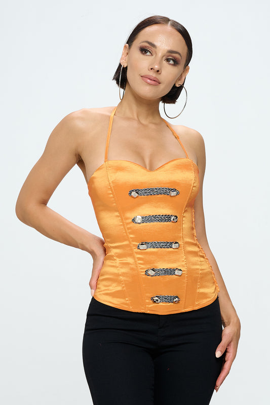 BUTTON DETAIL DETACHABLE HALTER NECK CORSET TOP