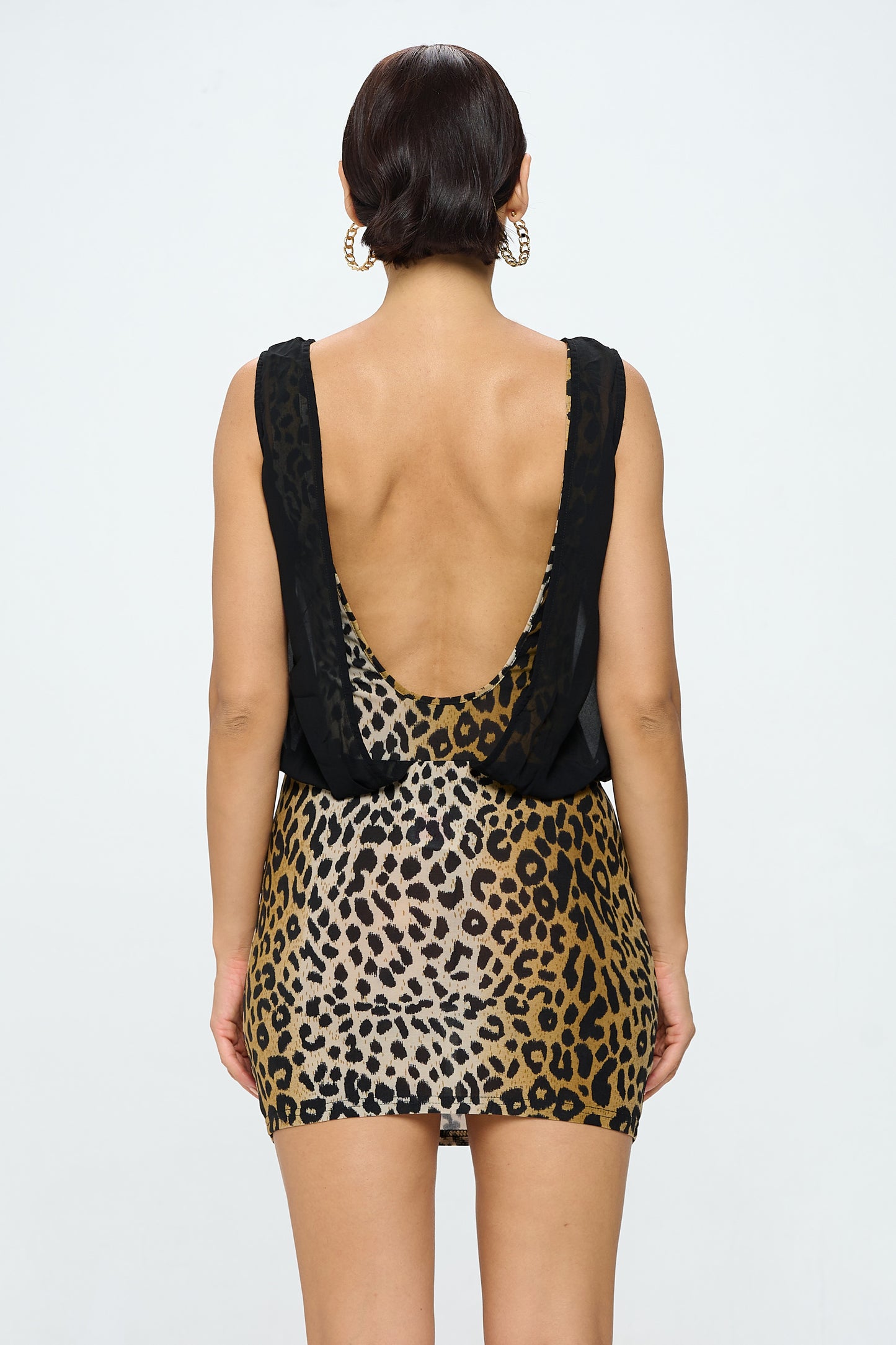 LEOPARD PRINT SHEER LAYERED MINI DRESS