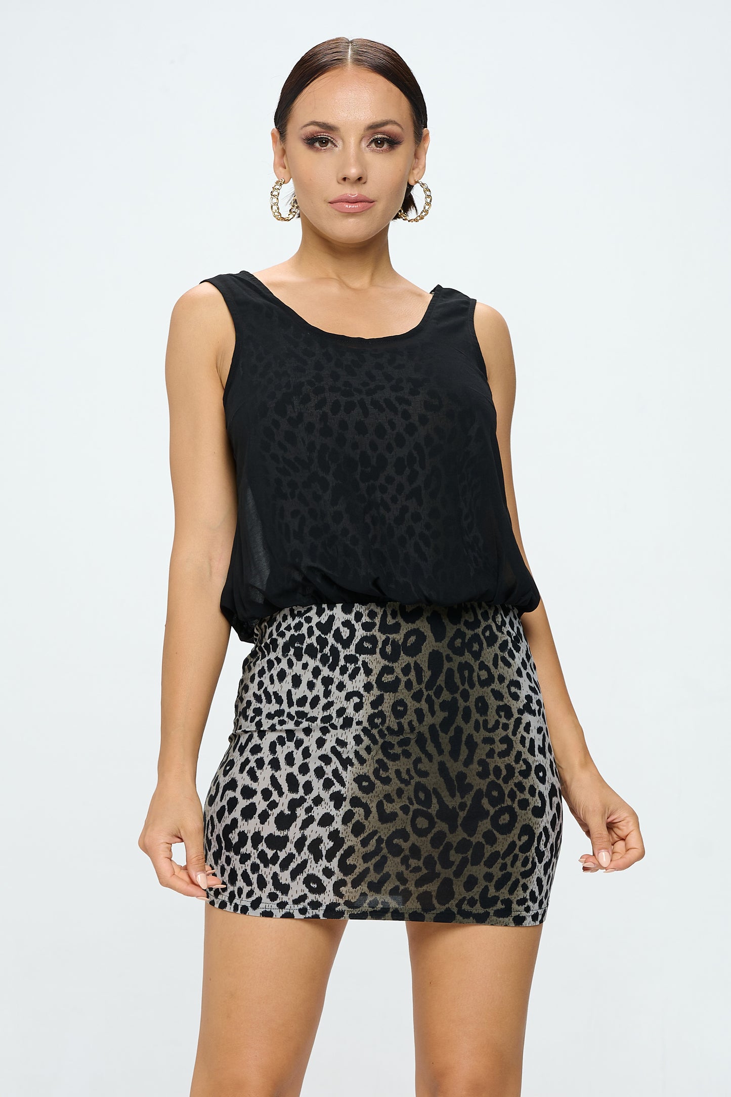 LEOPARD PRINT SHEER LAYERED MINI DRESS