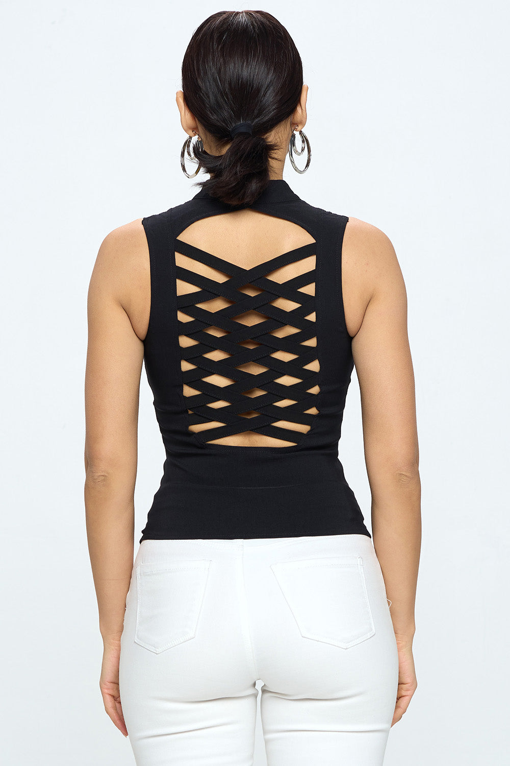 LACE-UP DETAIL CRISS CROSS BACK CUTOUT SLEEVELESS TOP