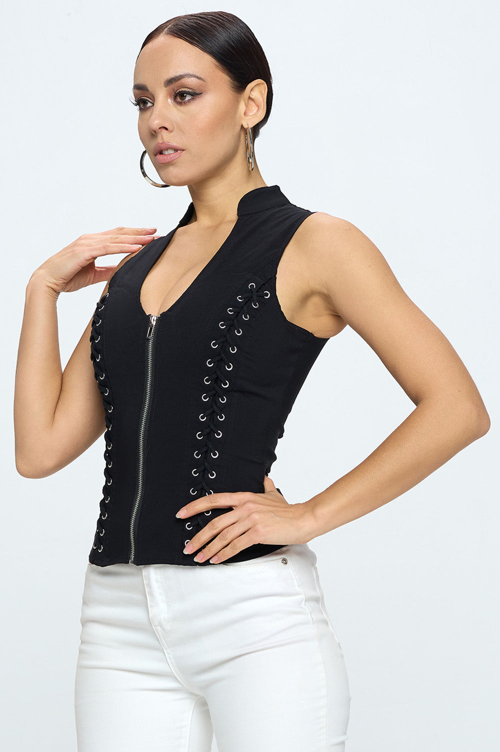 LACE-UP DETAIL CRISS CROSS BACK CUTOUT SLEEVELESS TOP