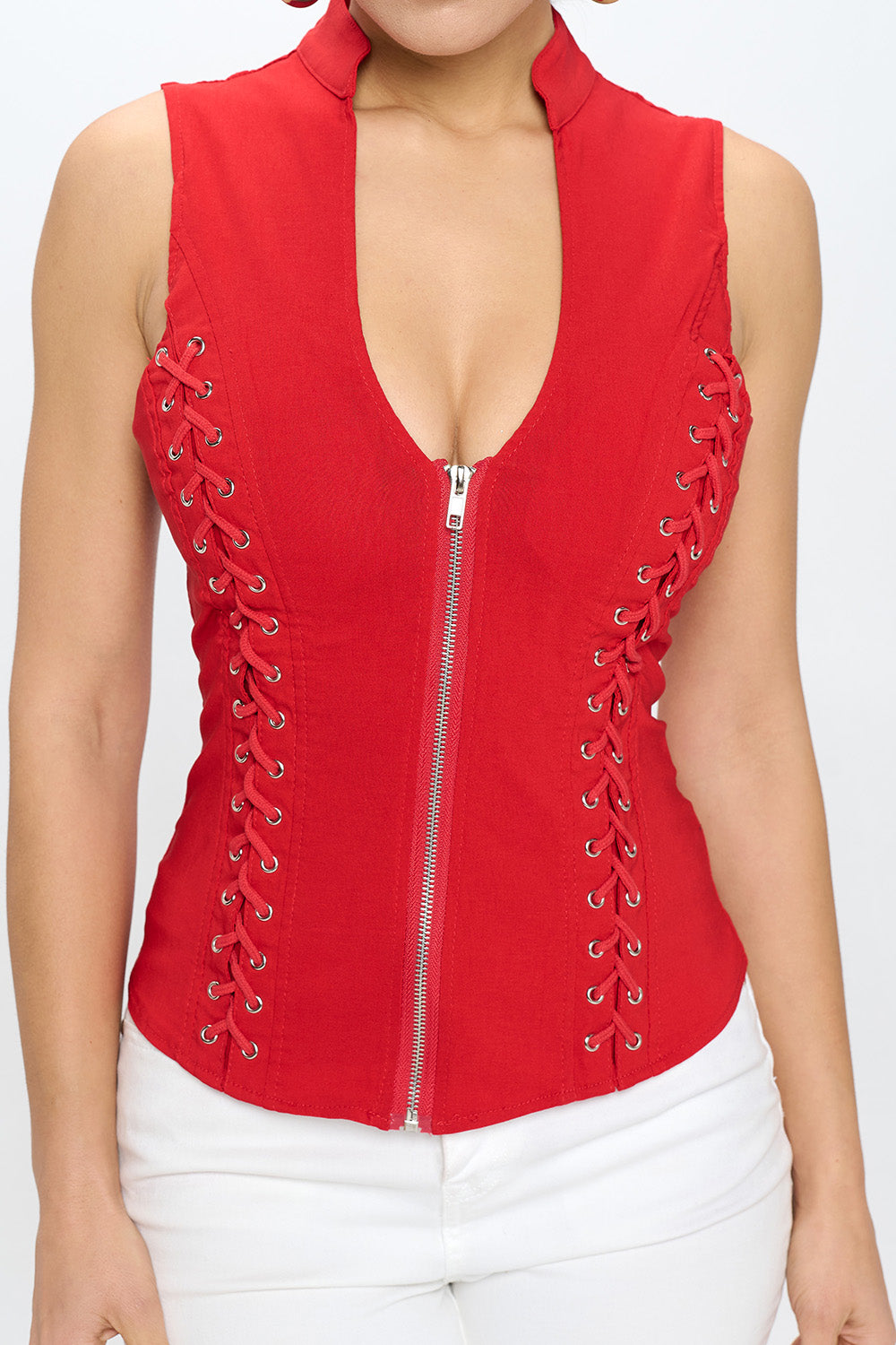 LACE-UP DETAIL CRISS CROSS BACK CUTOUT SLEEVELESS TOP