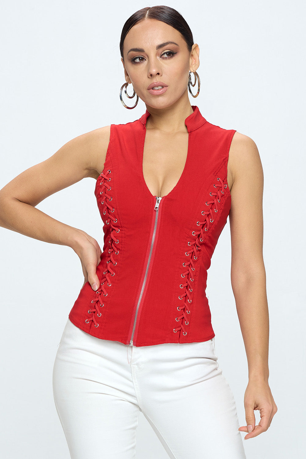 LACE-UP DETAIL CRISS CROSS BACK CUTOUT SLEEVELESS TOP