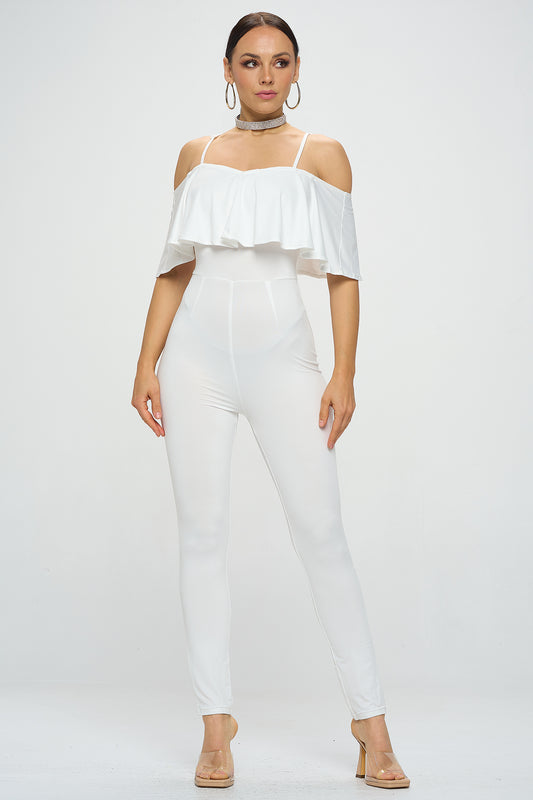 OFF SHOULDER FRILL JUMPSUIT