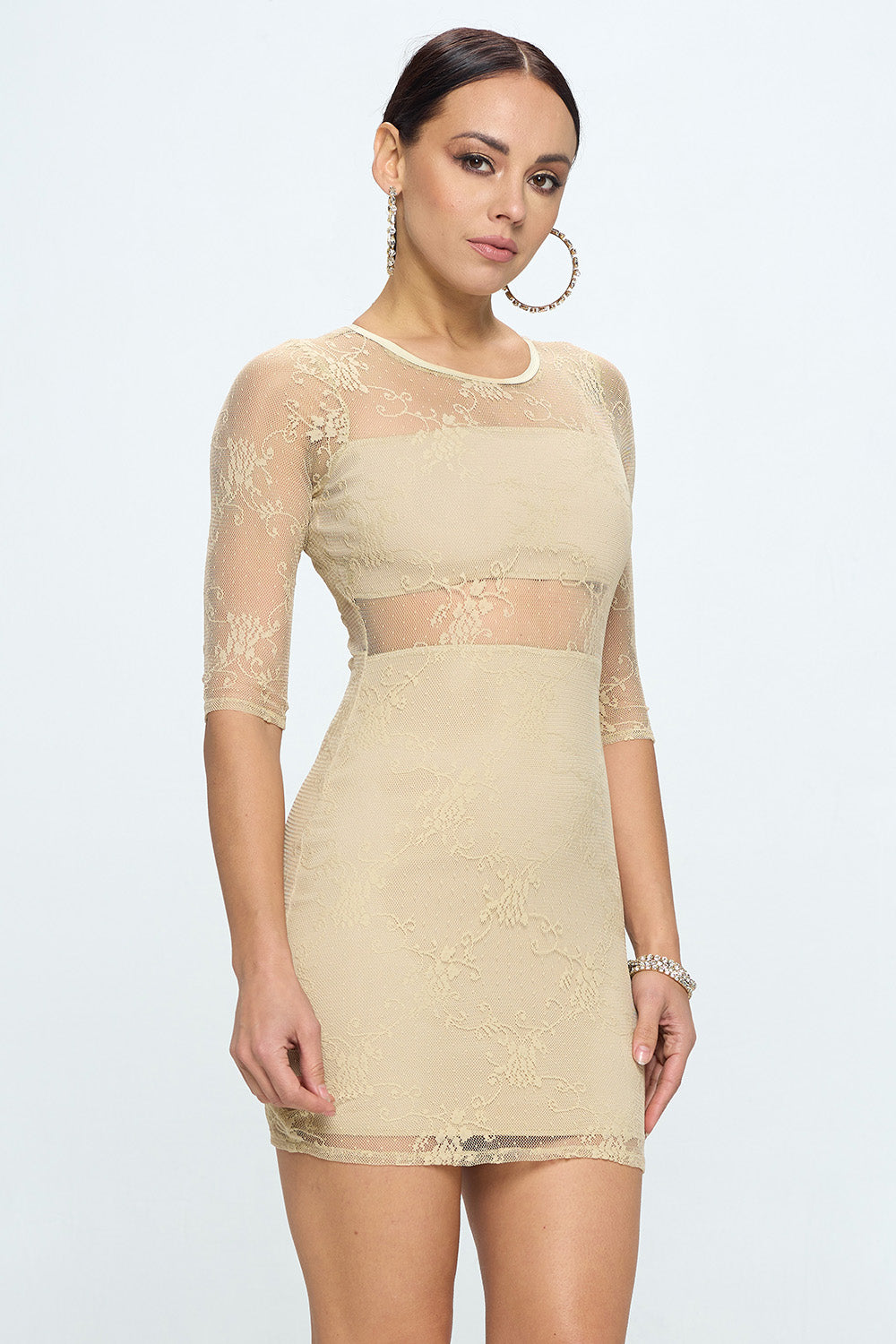 3/4 SLEEVE LACE COVERED DRESS