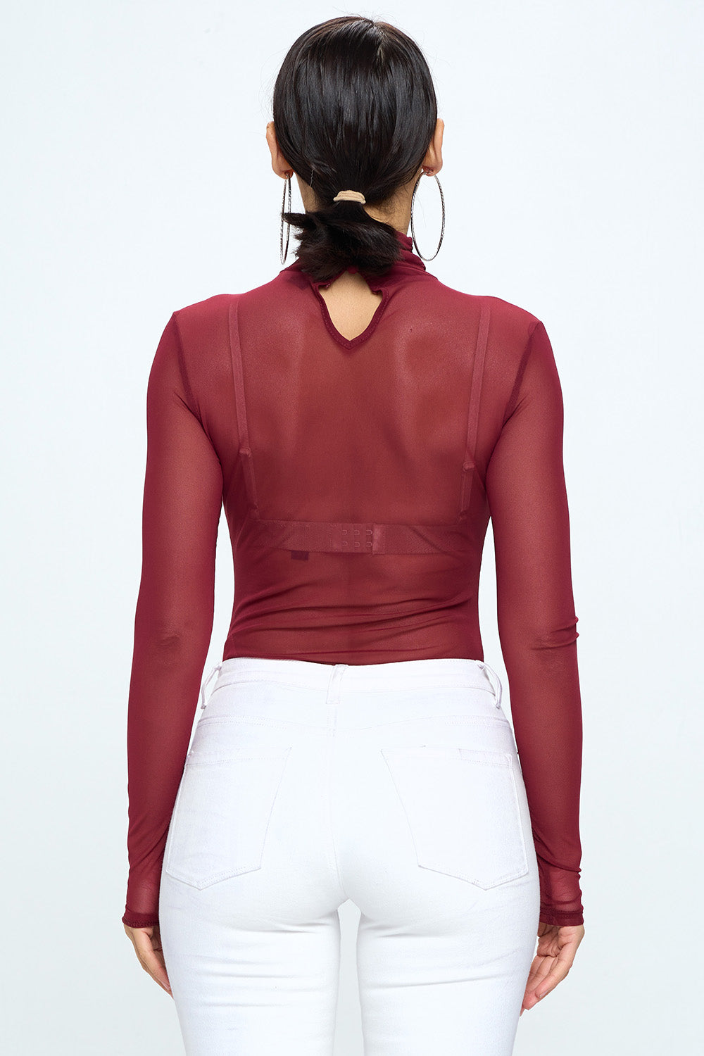 MOCK NECK LONG SLEEVE MESH BODYSUIT