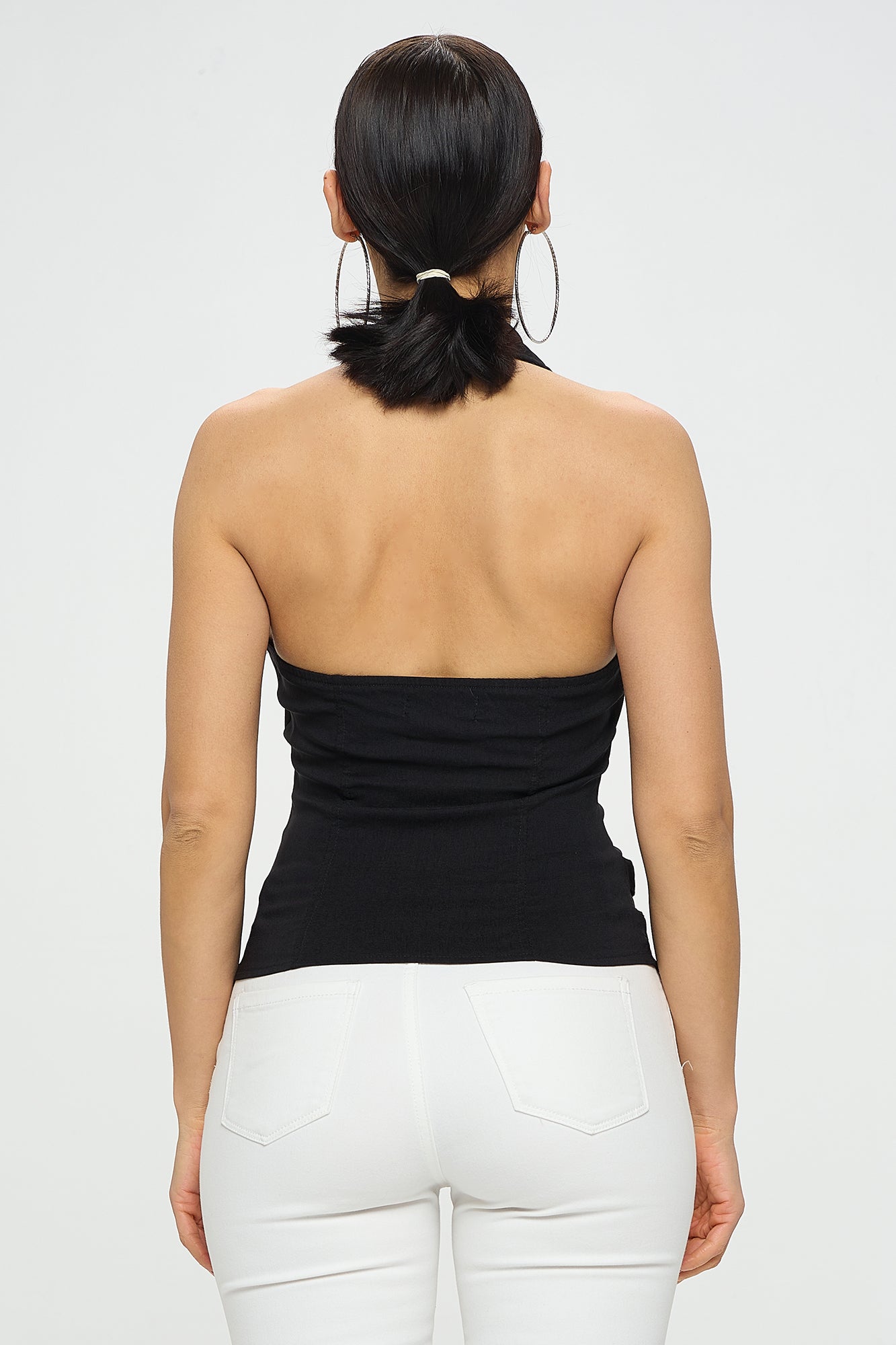 BUCKLE DETAIL ZIPPER FRONT COLLAR HALTER TANK TOP